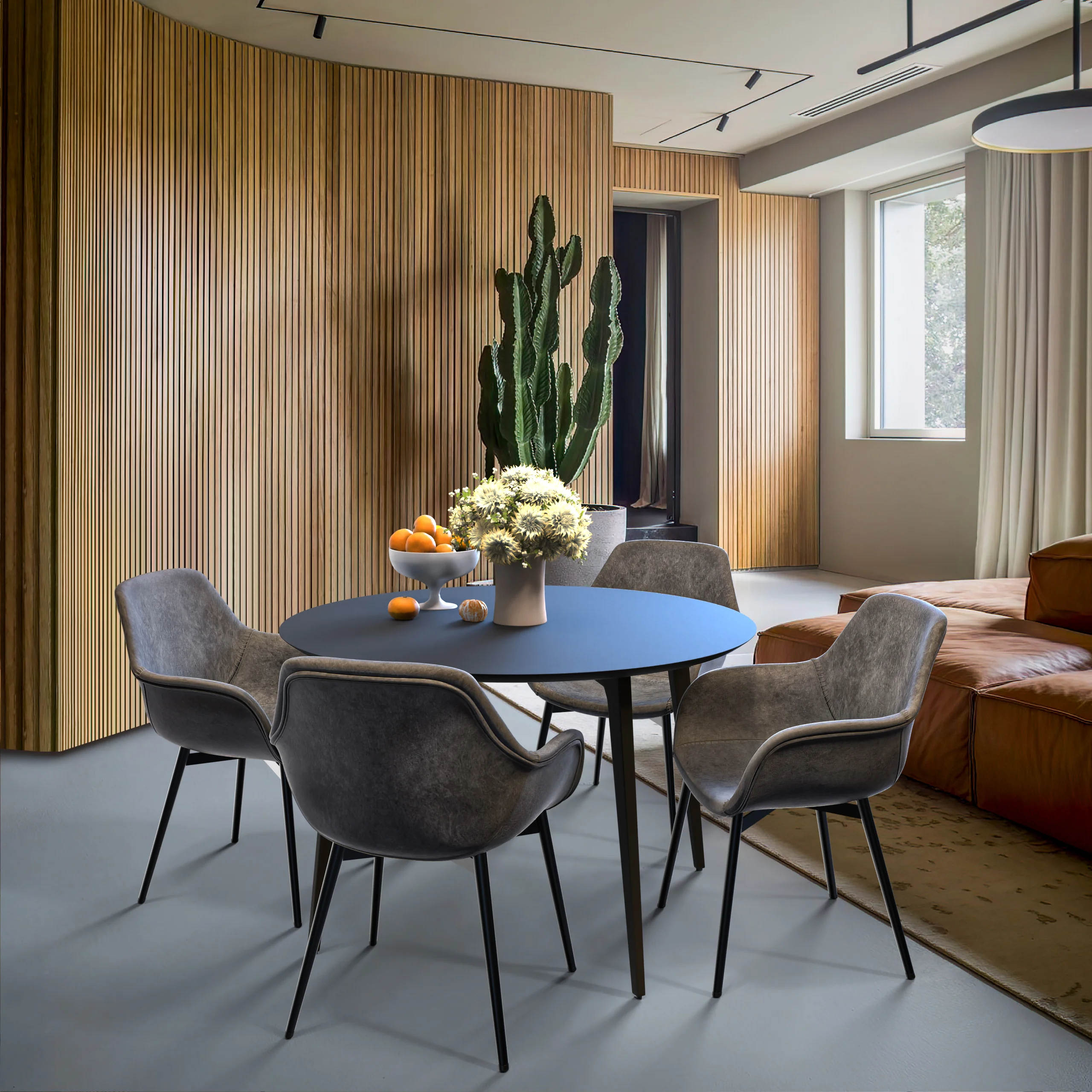 Markley Modern Leather Dining Arm Chair With Metal Legs