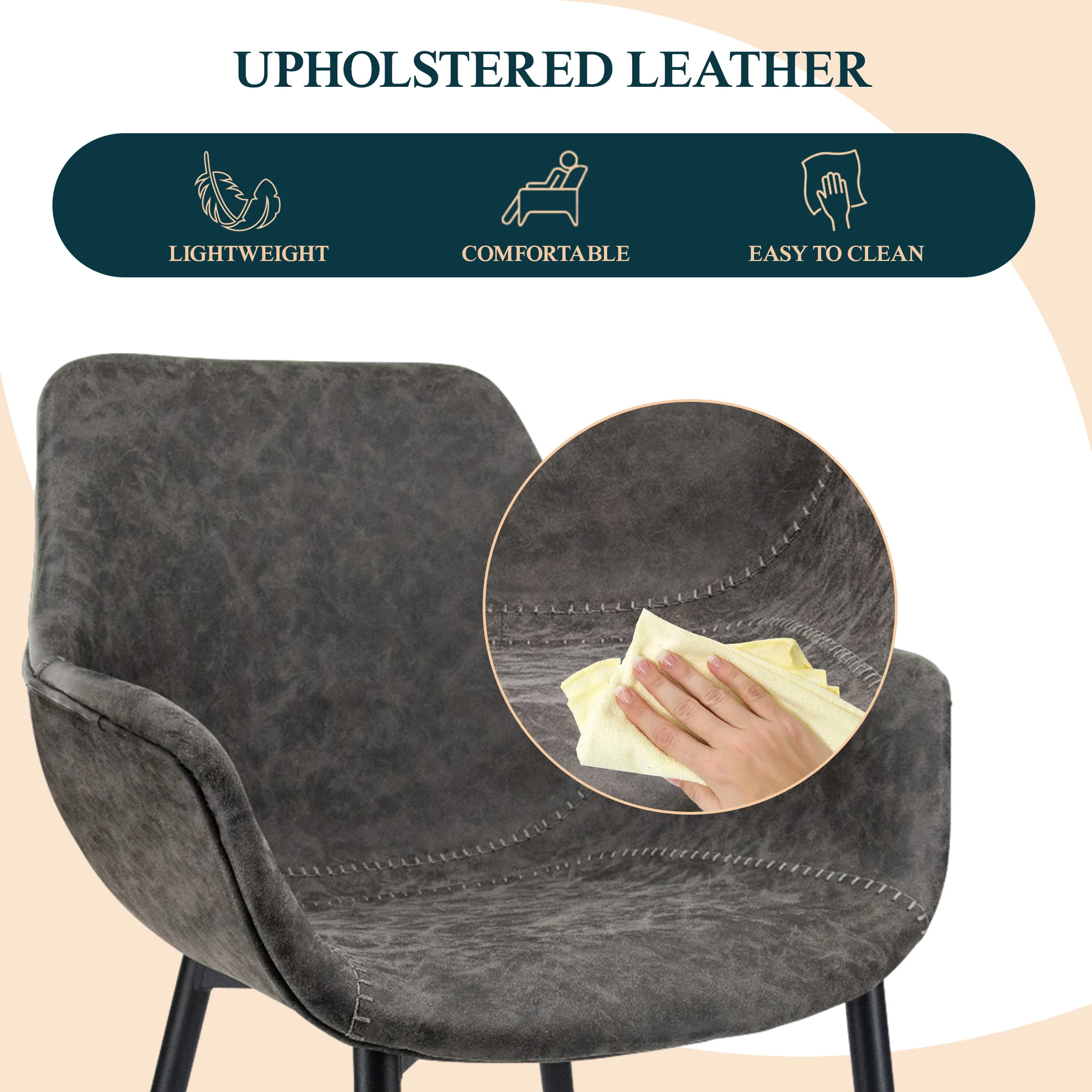 Markley Modern Leather Dining Arm Chair With Metal Legs