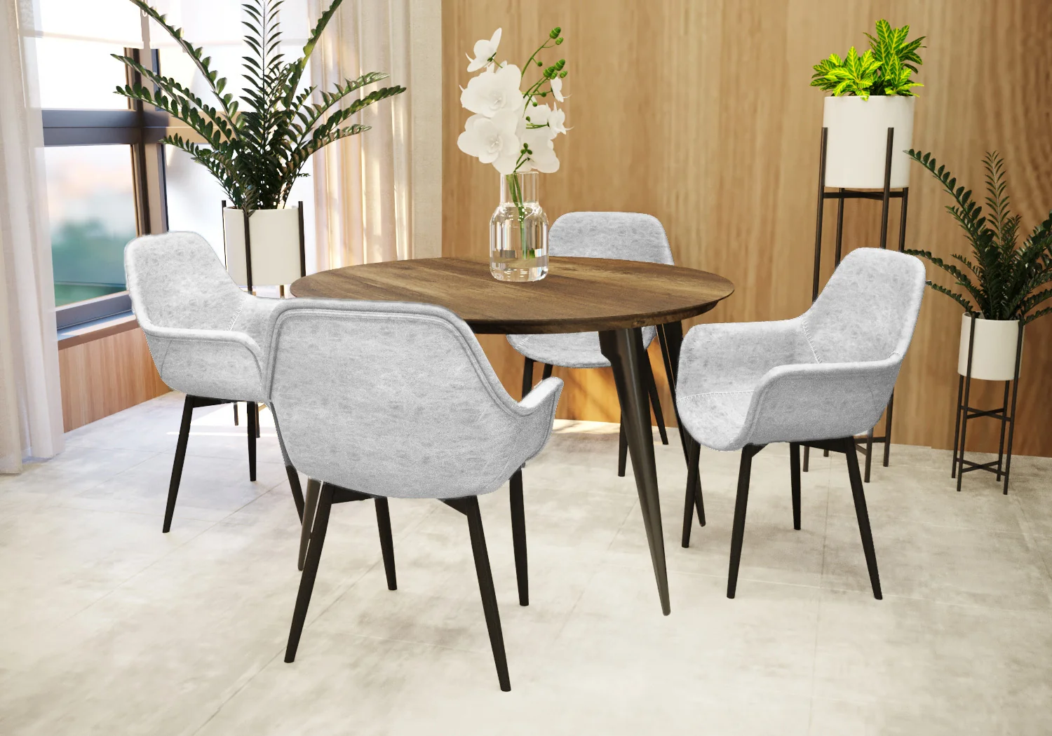 Markley Modern Leather Dining Arm Chair With Metal Legs