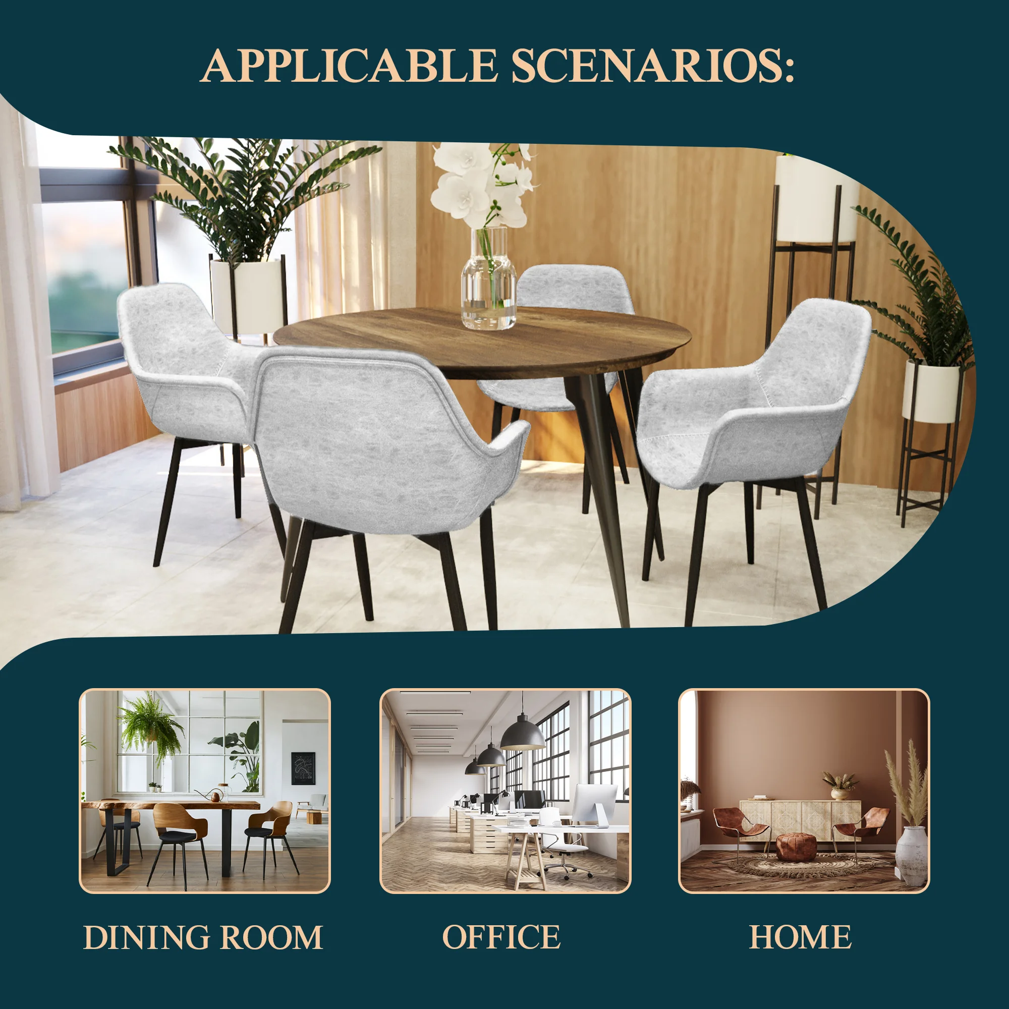 Markley Modern Leather Dining Arm Chair With Metal Legs Set of 2, Light Grey