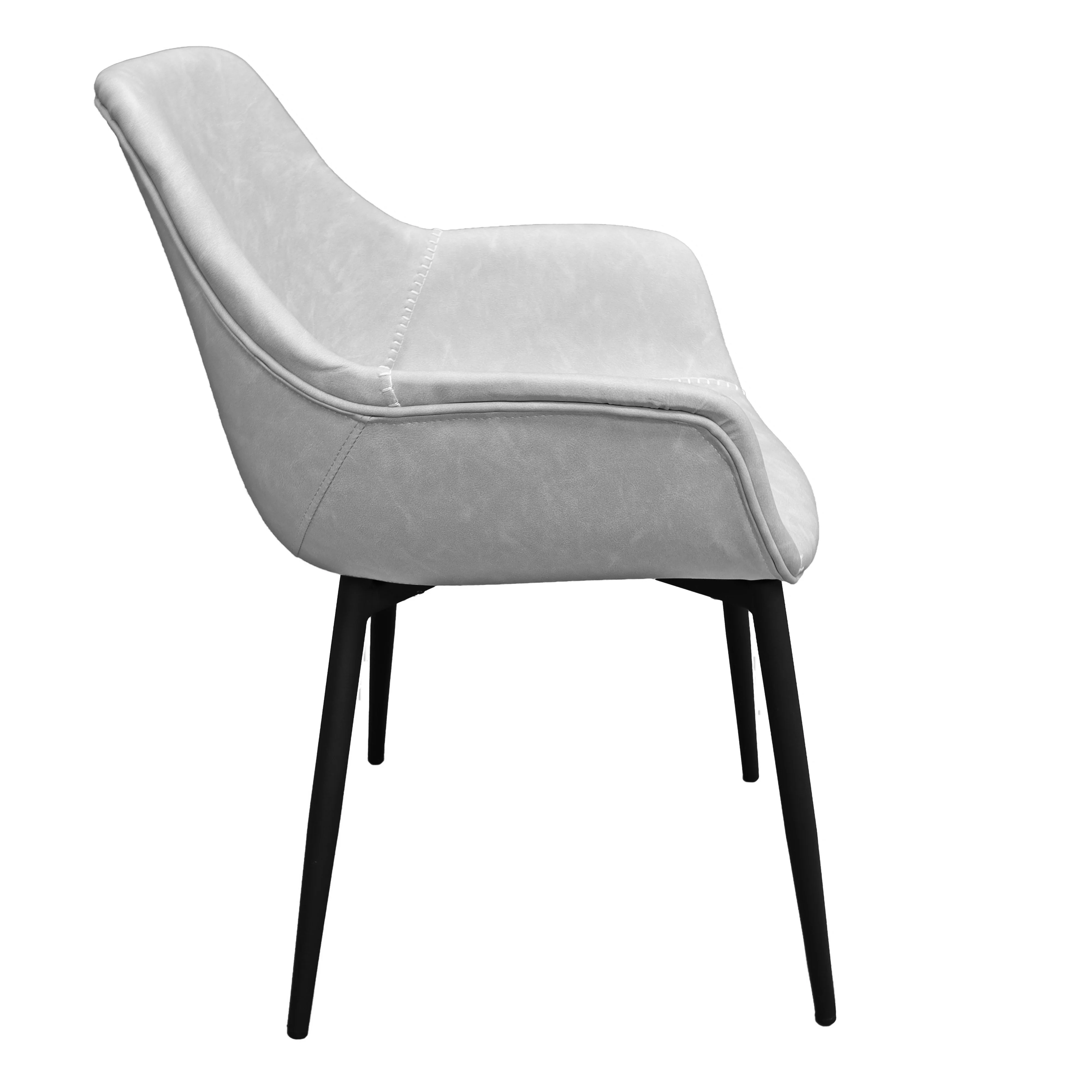 Markley Modern Leather Dining Arm Chair With Metal Legs Set of 2, Light Grey