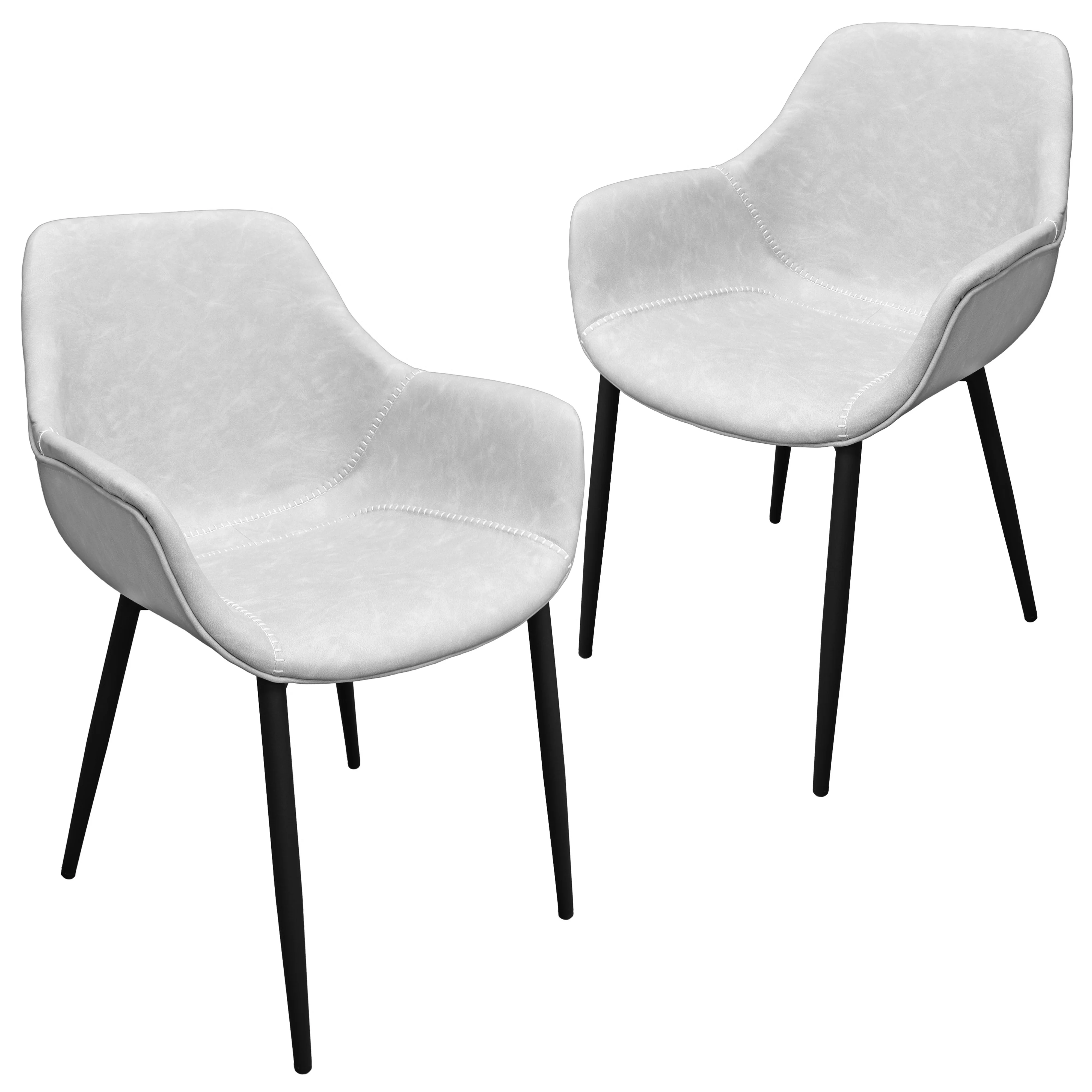 Markley Modern Leather Dining Arm Chair With Metal Legs Set of 2, Light Grey