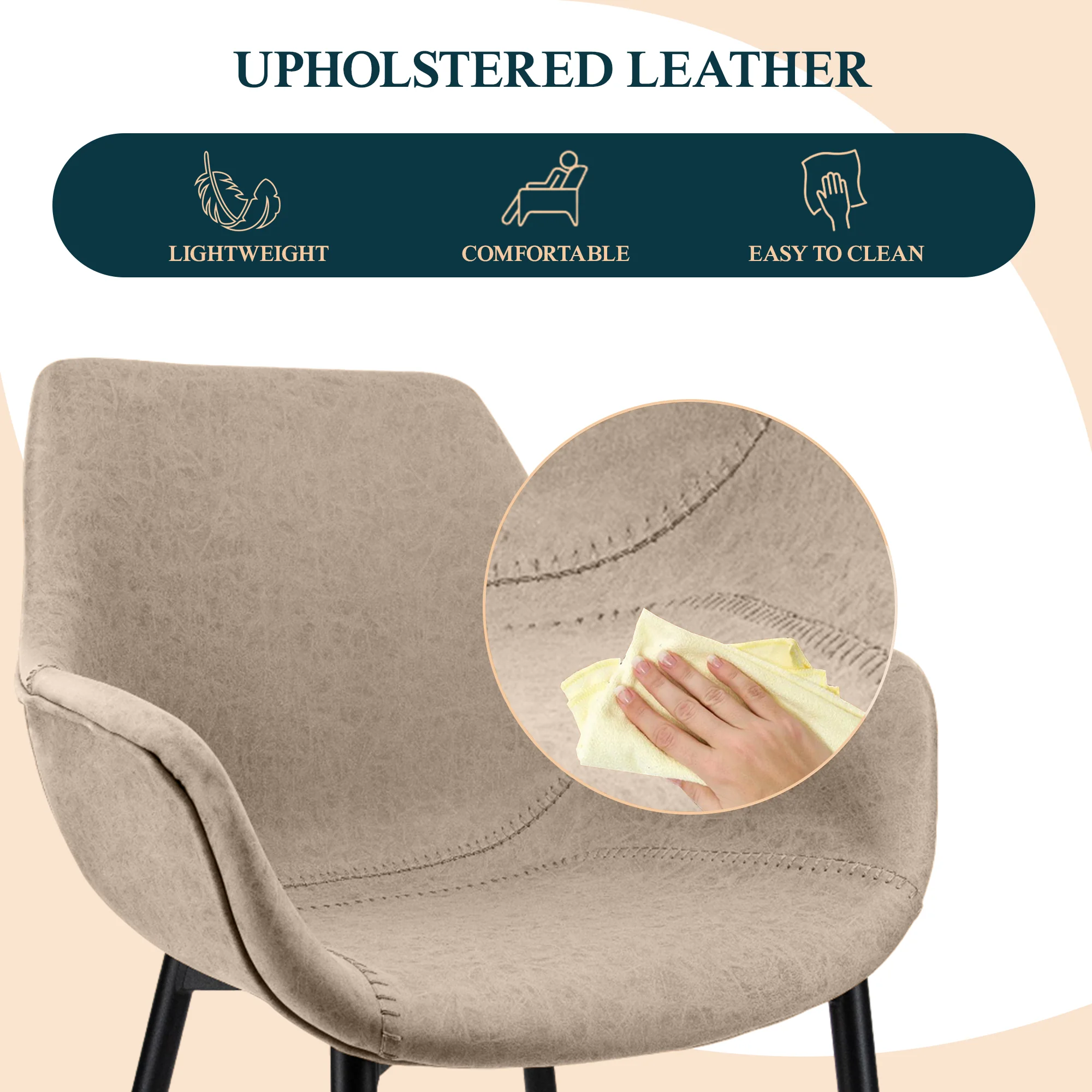 Markley Modern Leather Dining Arm Chair in Taupe