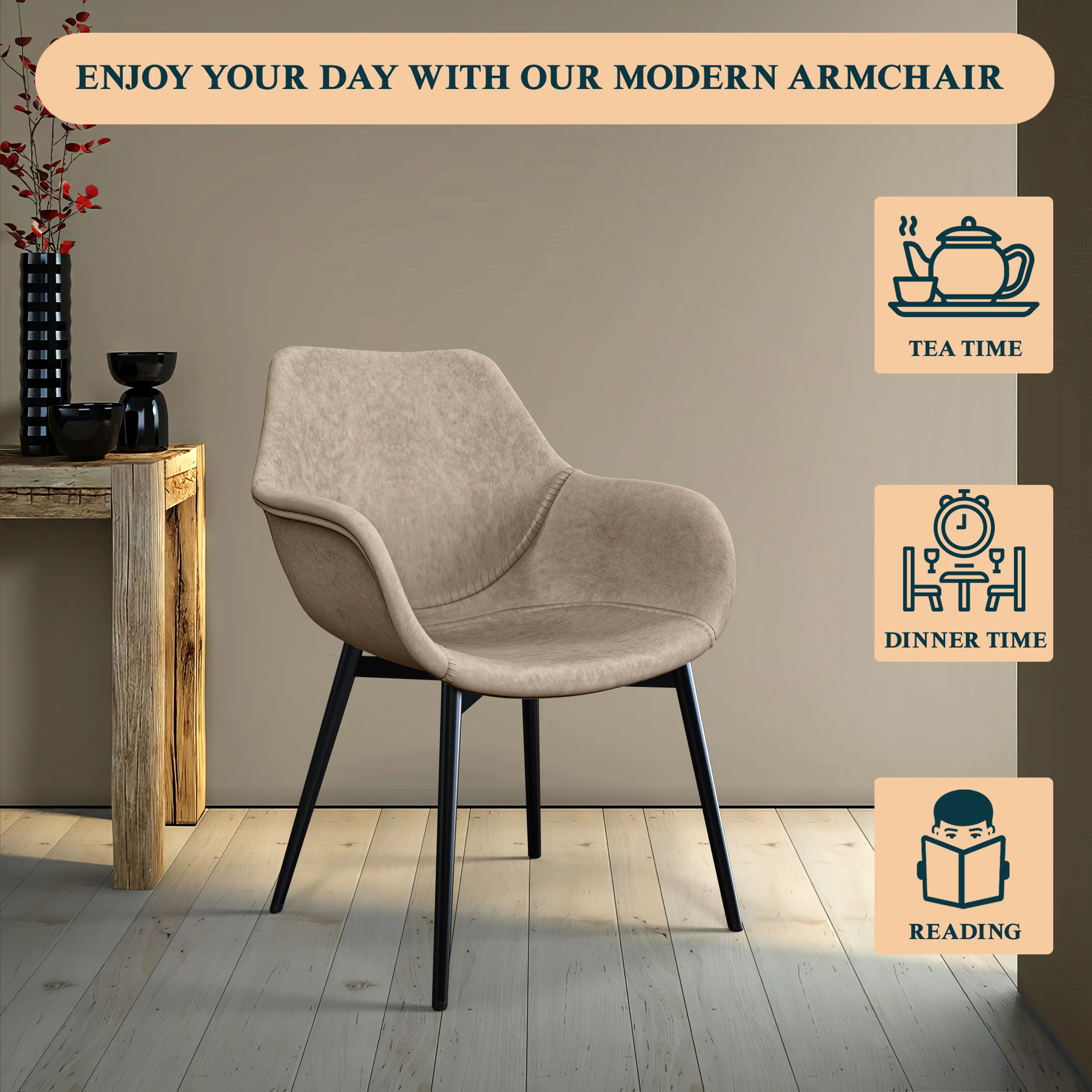 Markley Modern Leather Dining Arm Chair Set of 2 in Taupe