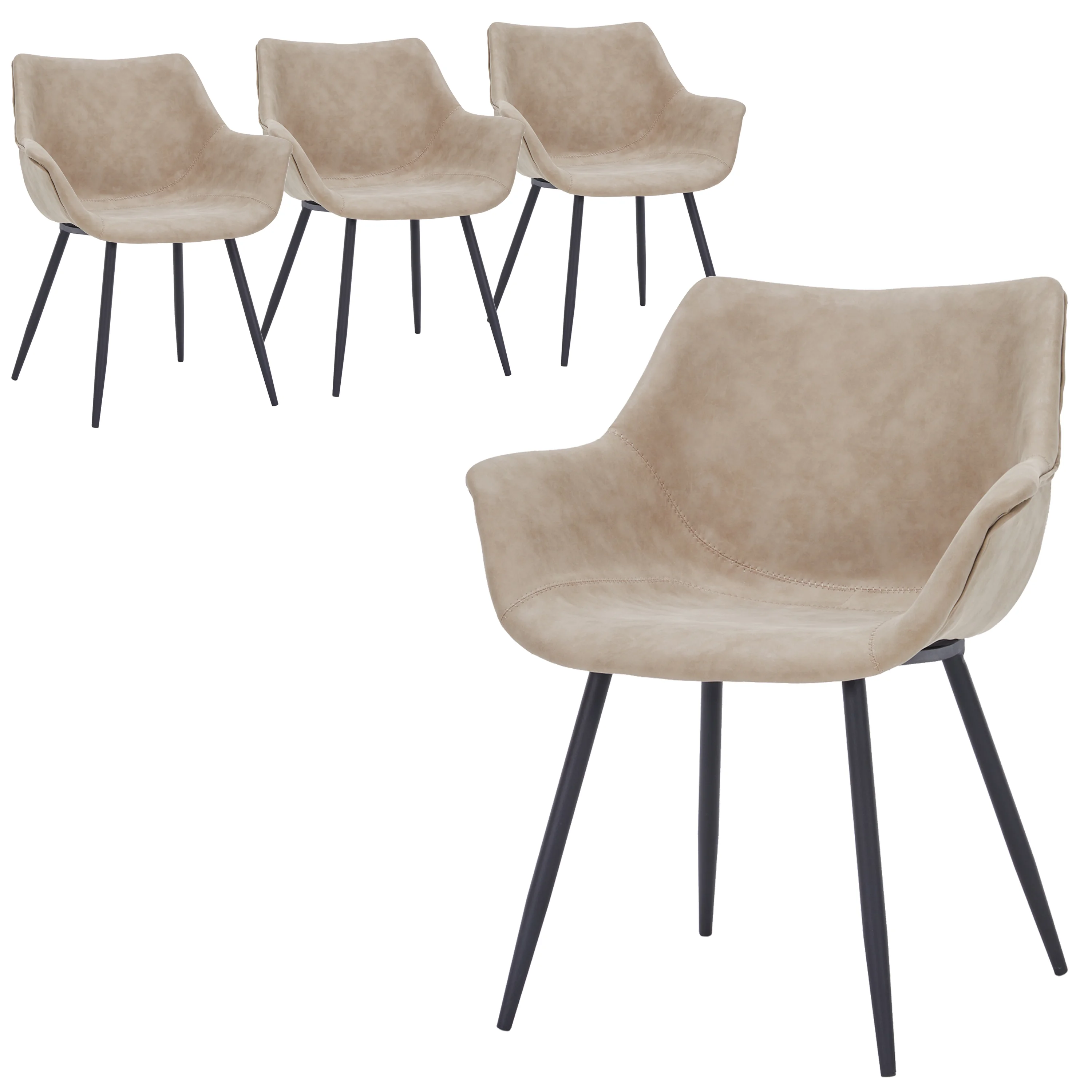 Markley Modern Leather Dining Arm Chair Set of 4 in Taupe