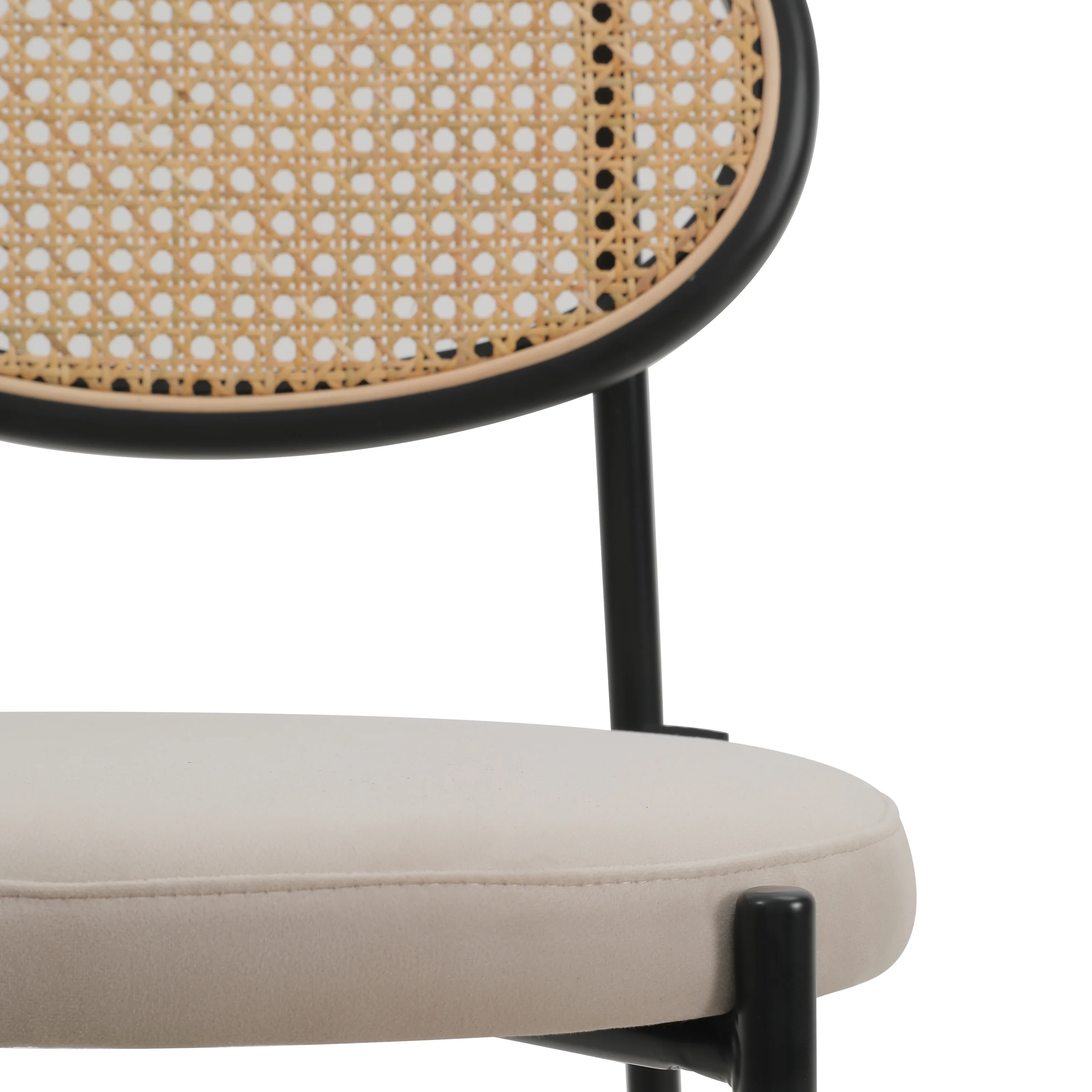 Euston Modern Wicker Bar Stool With Black Steel Frame, Set of 2 in Beige