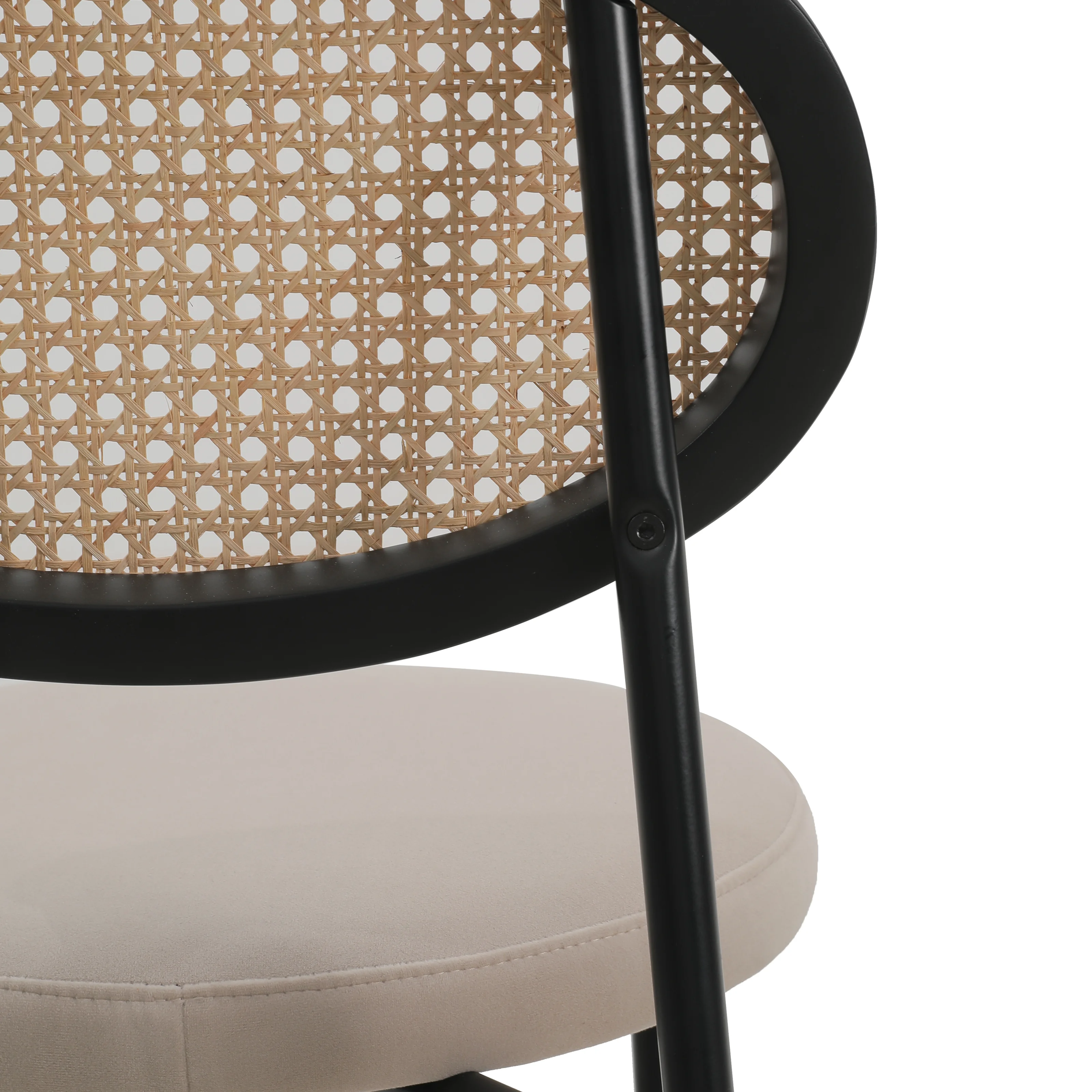 Euston Modern Wicker Bar Stool With Black Steel Frame, Set of 2 in Beige