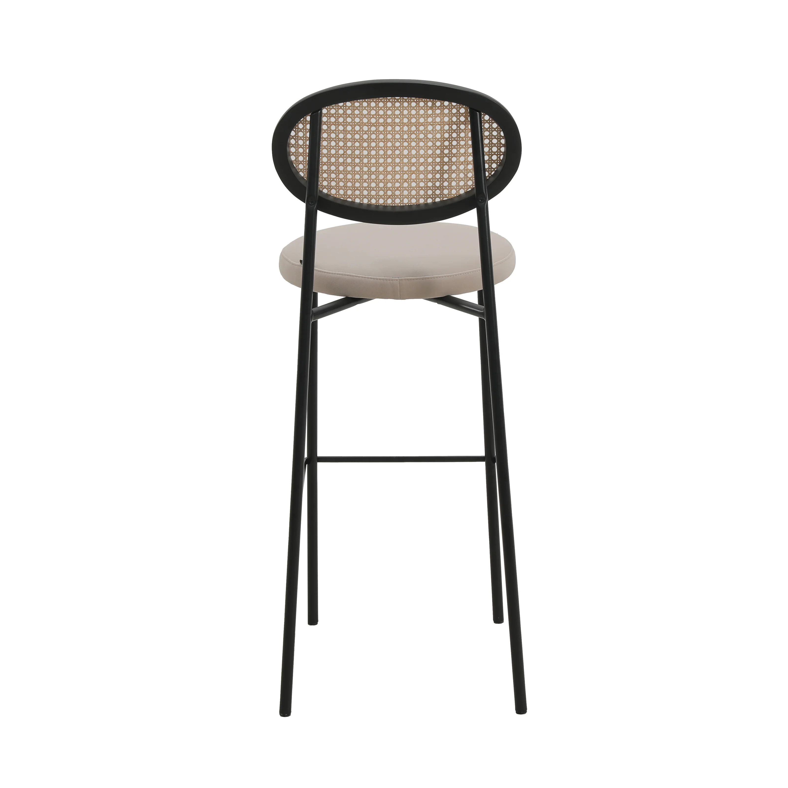 Euston Modern Wicker Bar Stool With Black Steel Frame, Set of 2 in Beige
