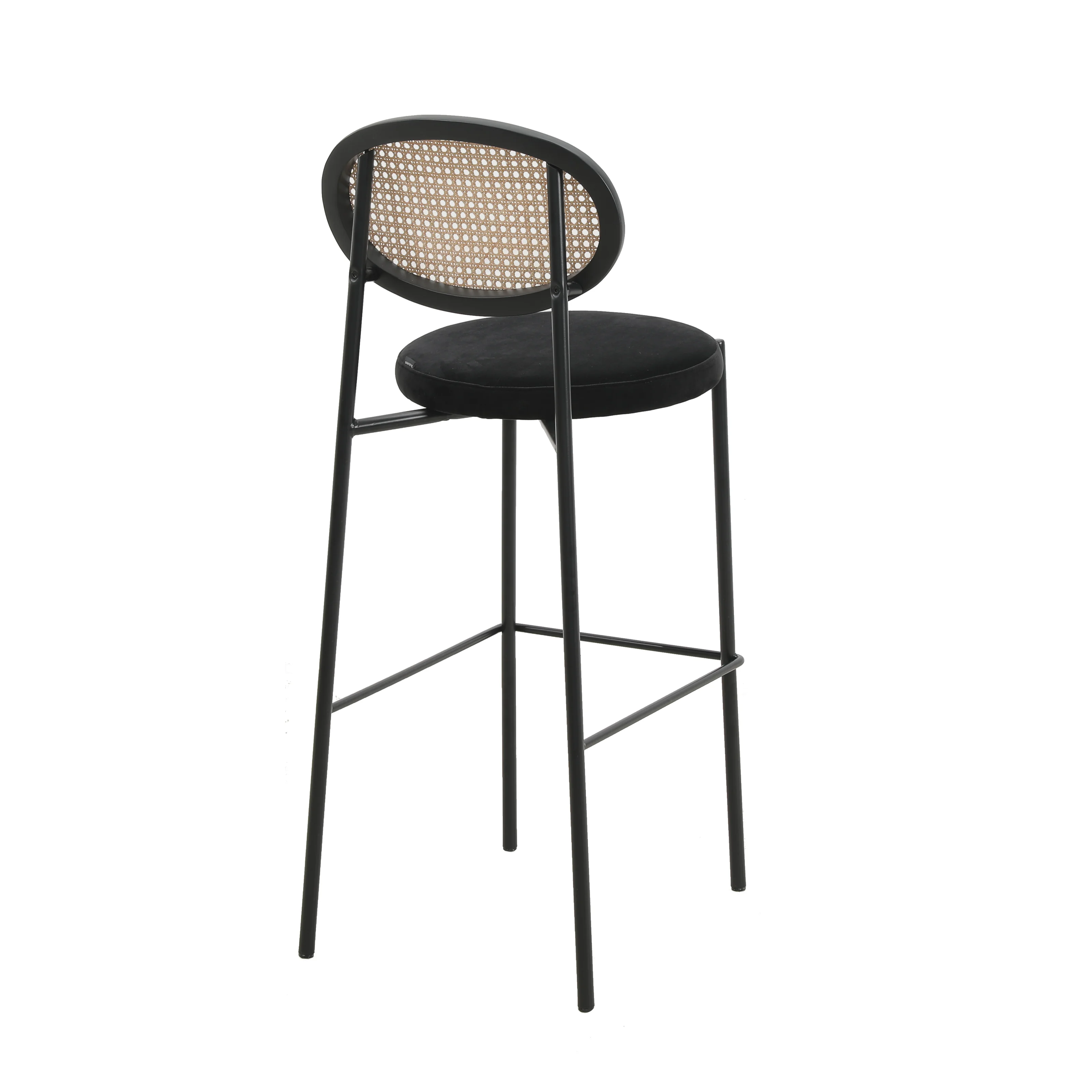 Euston Modern Wicker Bar Stool With Black Steel Frame in Black