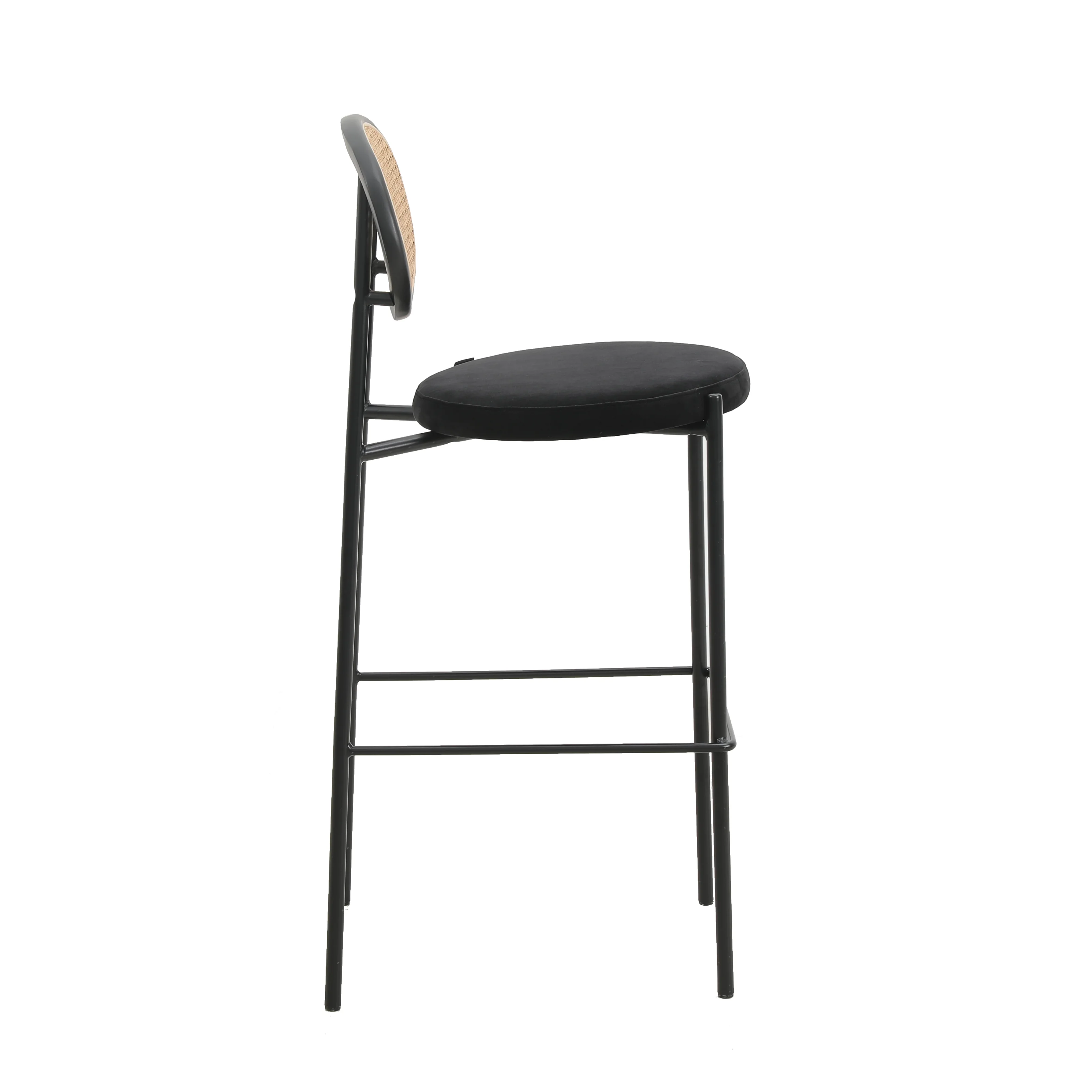 Euston Modern Wicker Bar Stool With Black Steel Frame, Set of 2 in Black