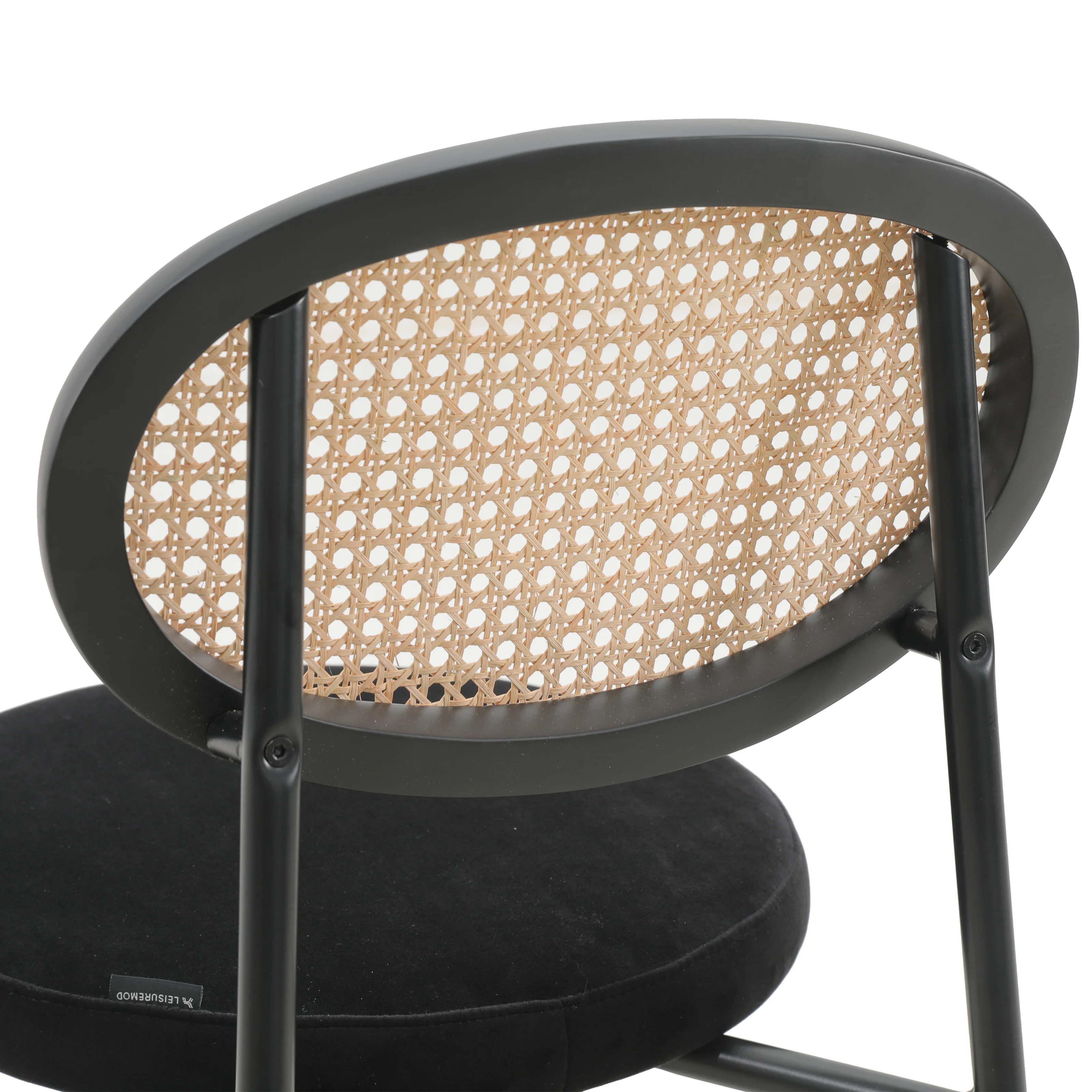 Euston Modern Wicker Bar Stool With Black Steel Frame, Set of 2 in Black