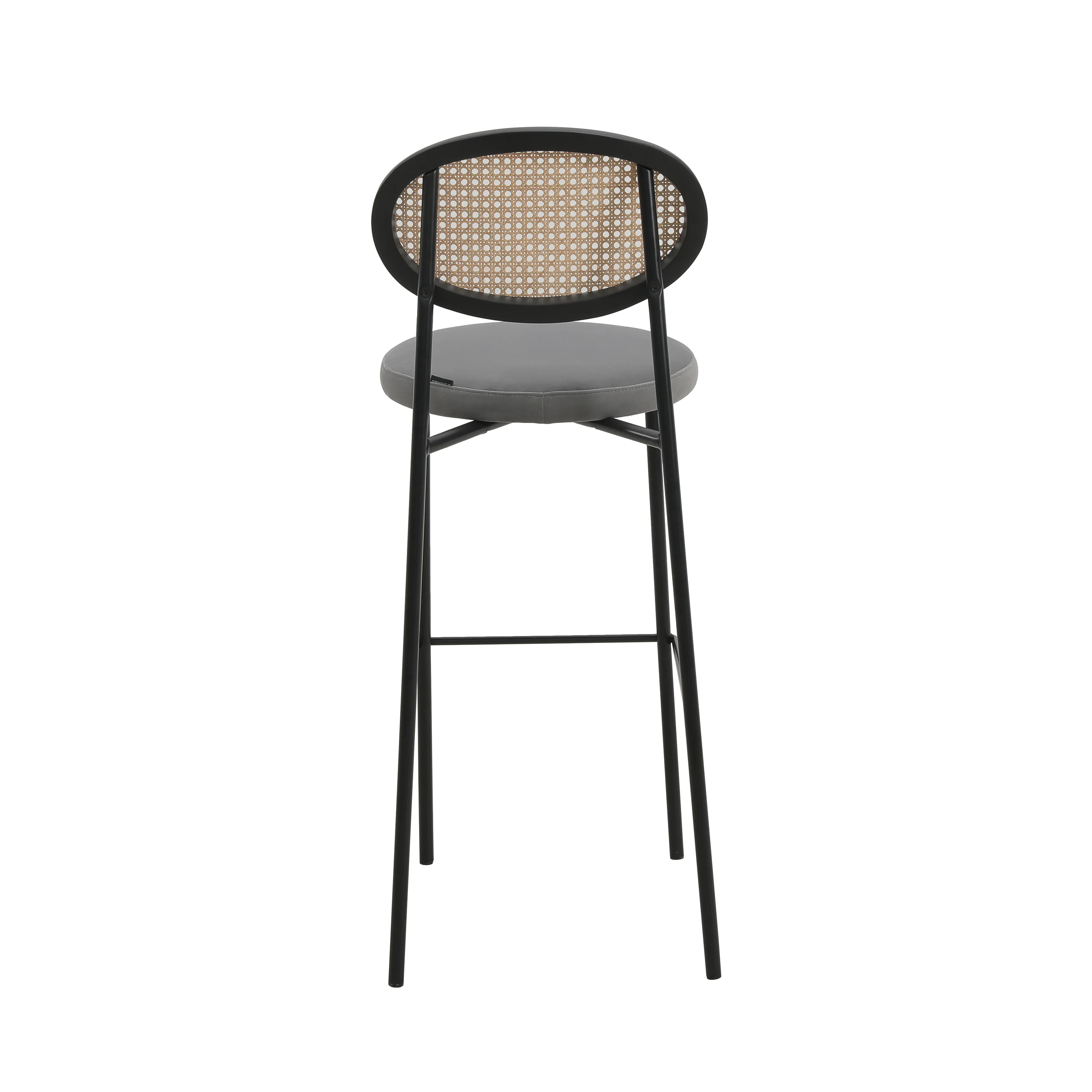 Euston Modern Wicker Bar Stool With Black Steel Frame in Grey