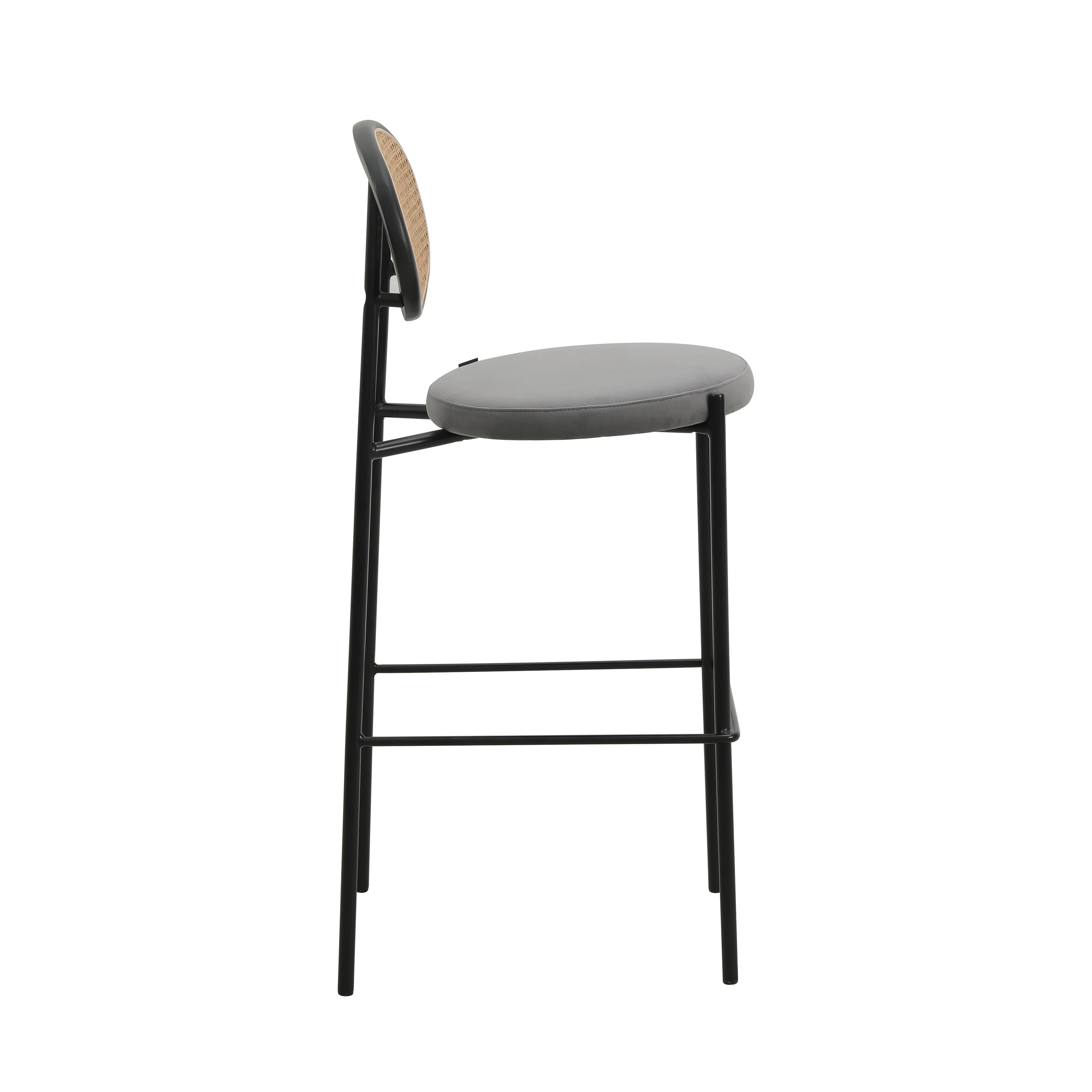 Euston Modern Wicker Bar Stool With Black Steel Frame in Grey