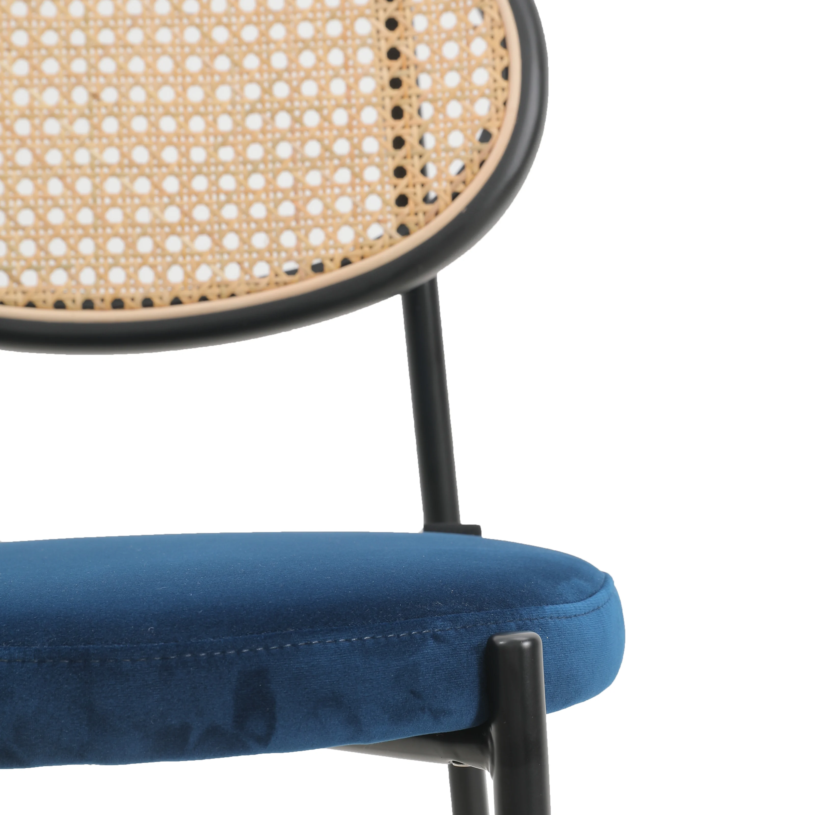 Euston Modern Wicker Bar Stool With Black Steel Frame in Navy Blue