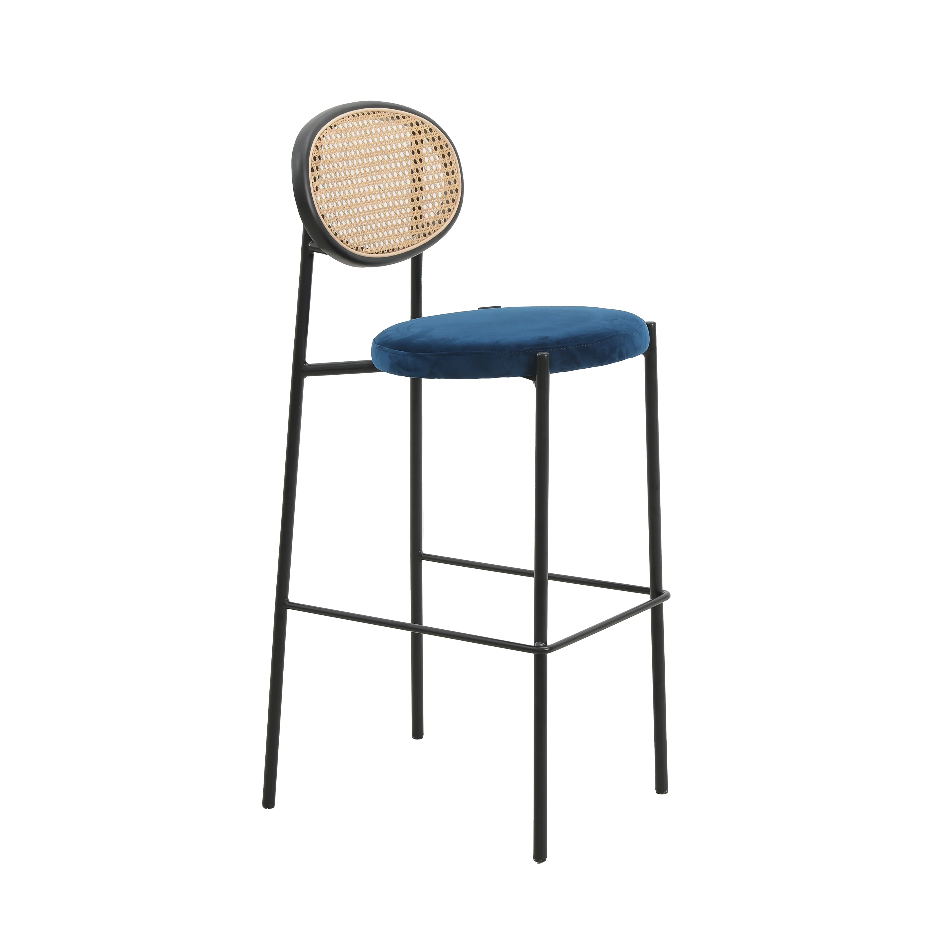 Euston Modern Wicker Bar Stool With Black Steel Frame in Navy Blue