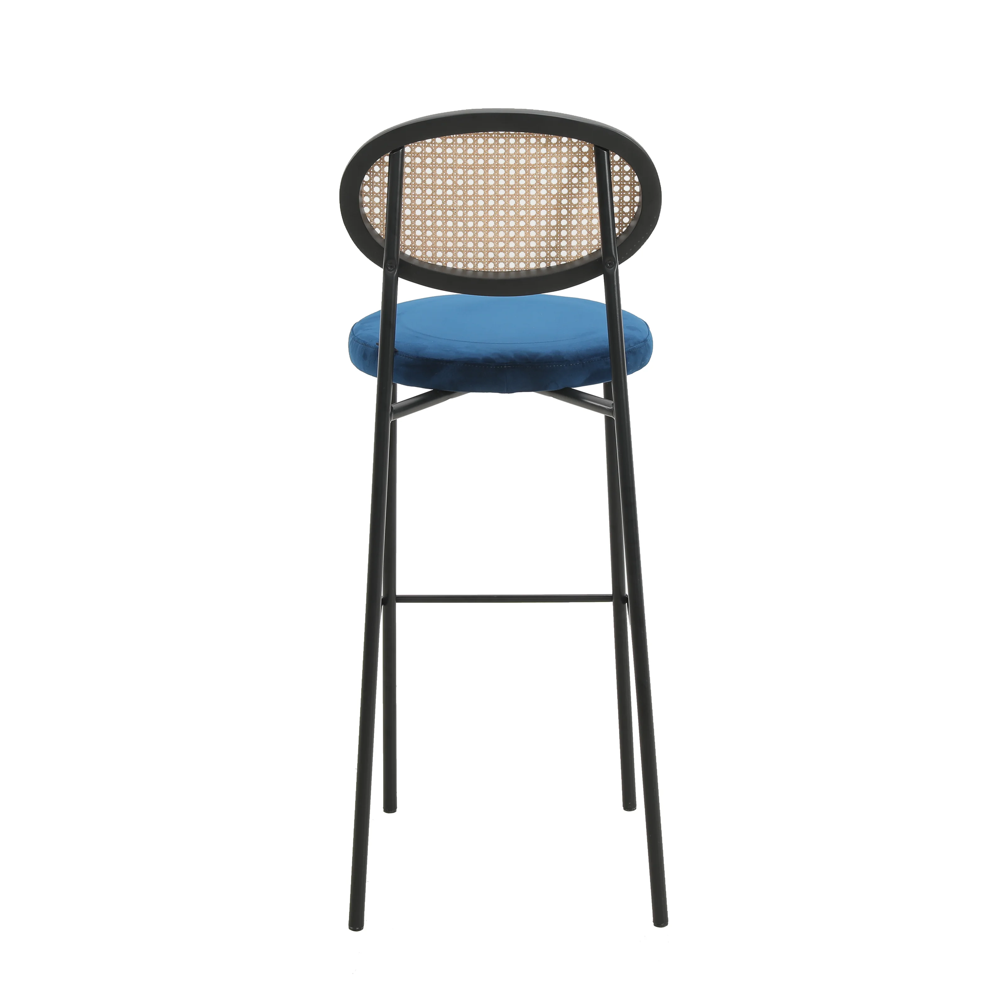Euston Modern Wicker Bar Stool With Black Steel Frame in Navy Blue