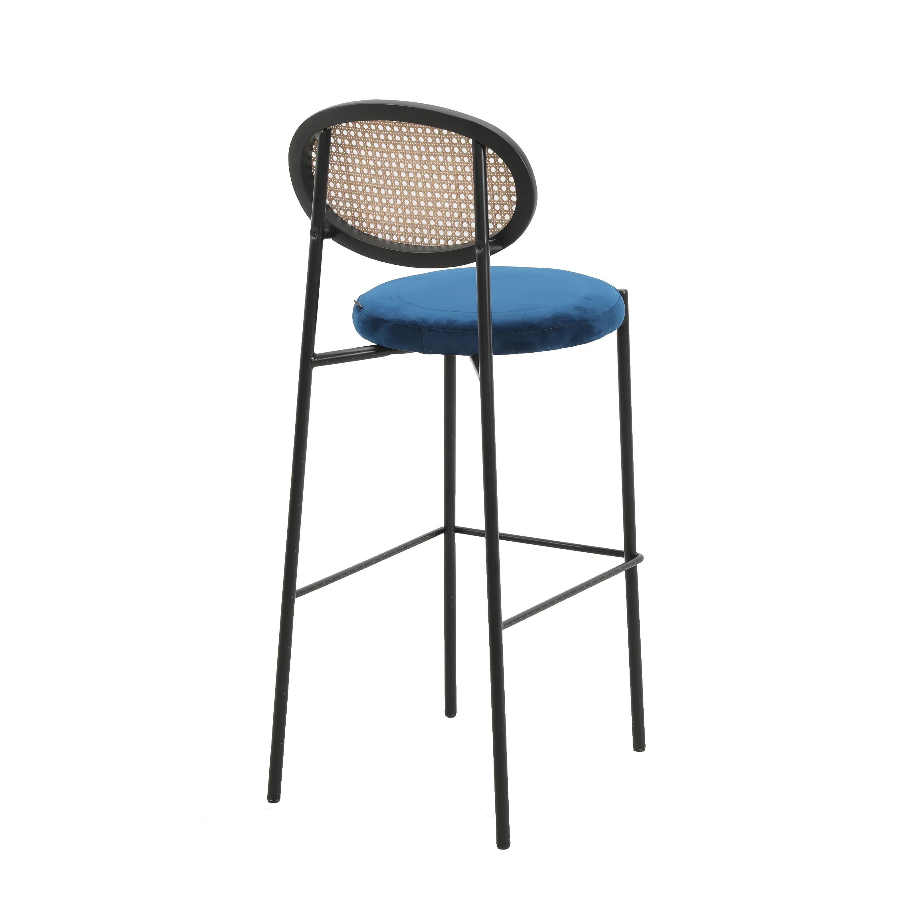 Euston Modern Wicker Bar Stool With Black Steel Frame in Navy Blue