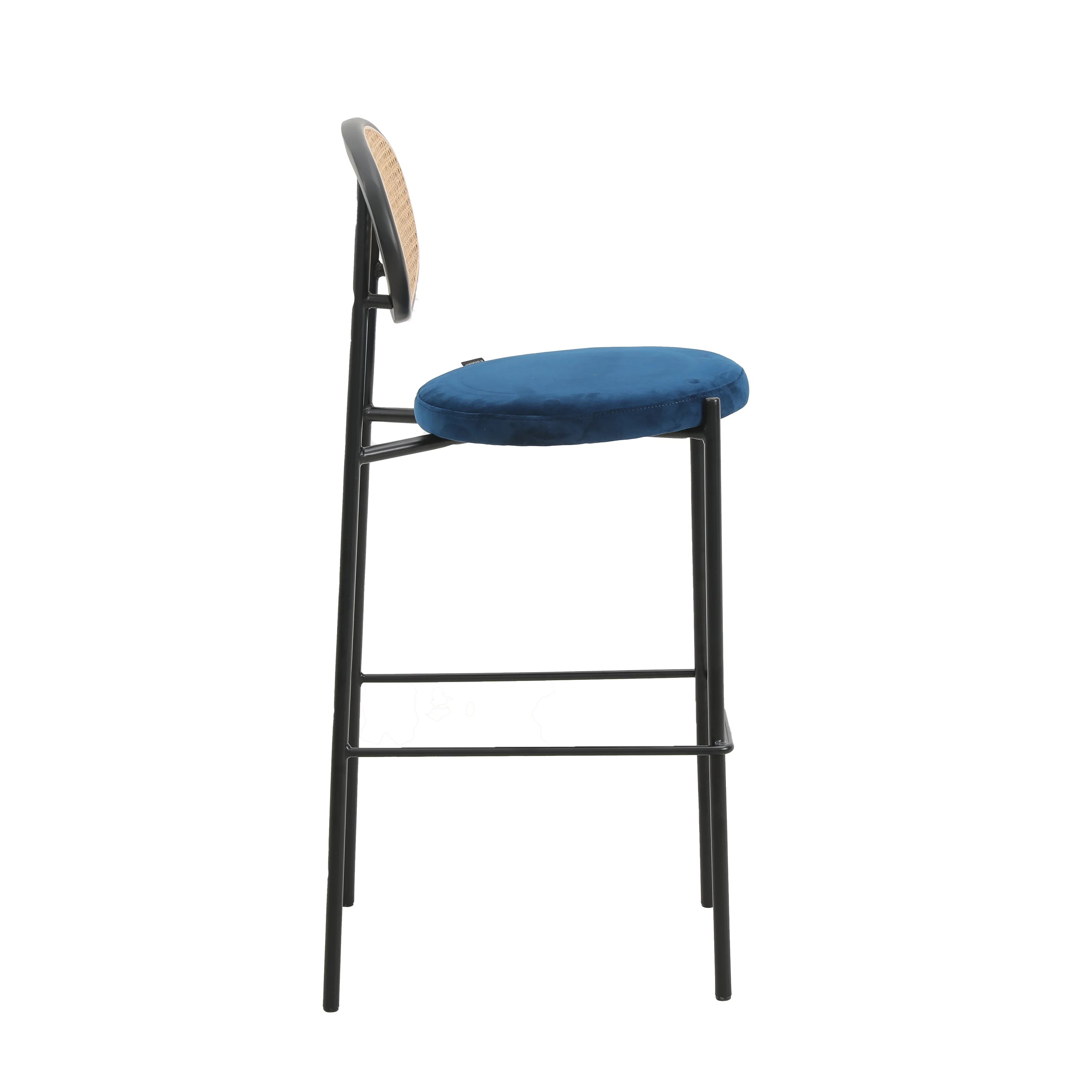 Euston Modern Wicker Bar Stool With Black Steel Frame, Set of 2 in Navy Blue