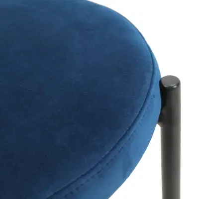 Euston Modern Wicker Bar Stool With Black Steel Frame, Set of 2 in Navy Blue