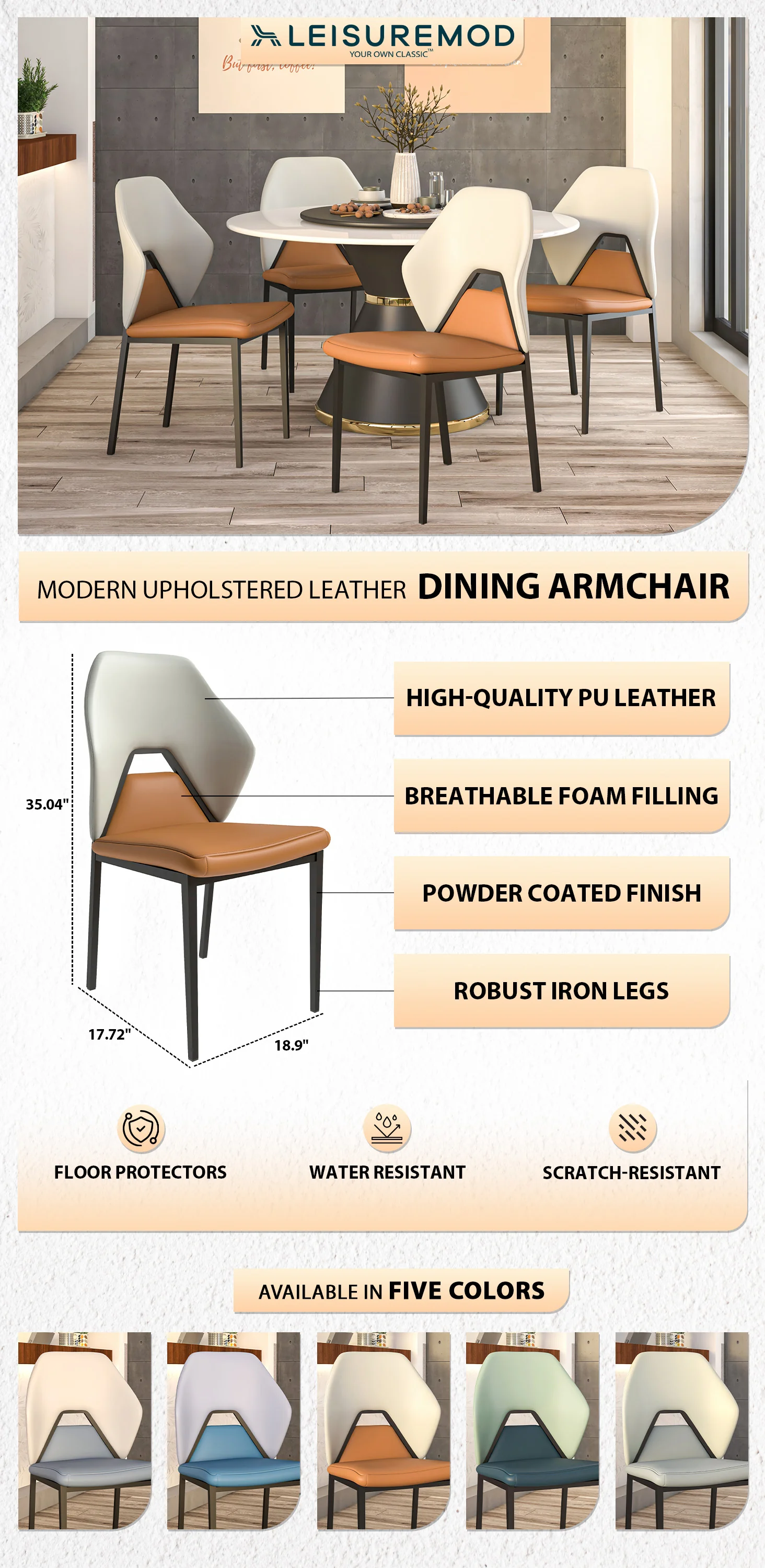 Eclat collection Modern Dining Chair in Brown Set of 4