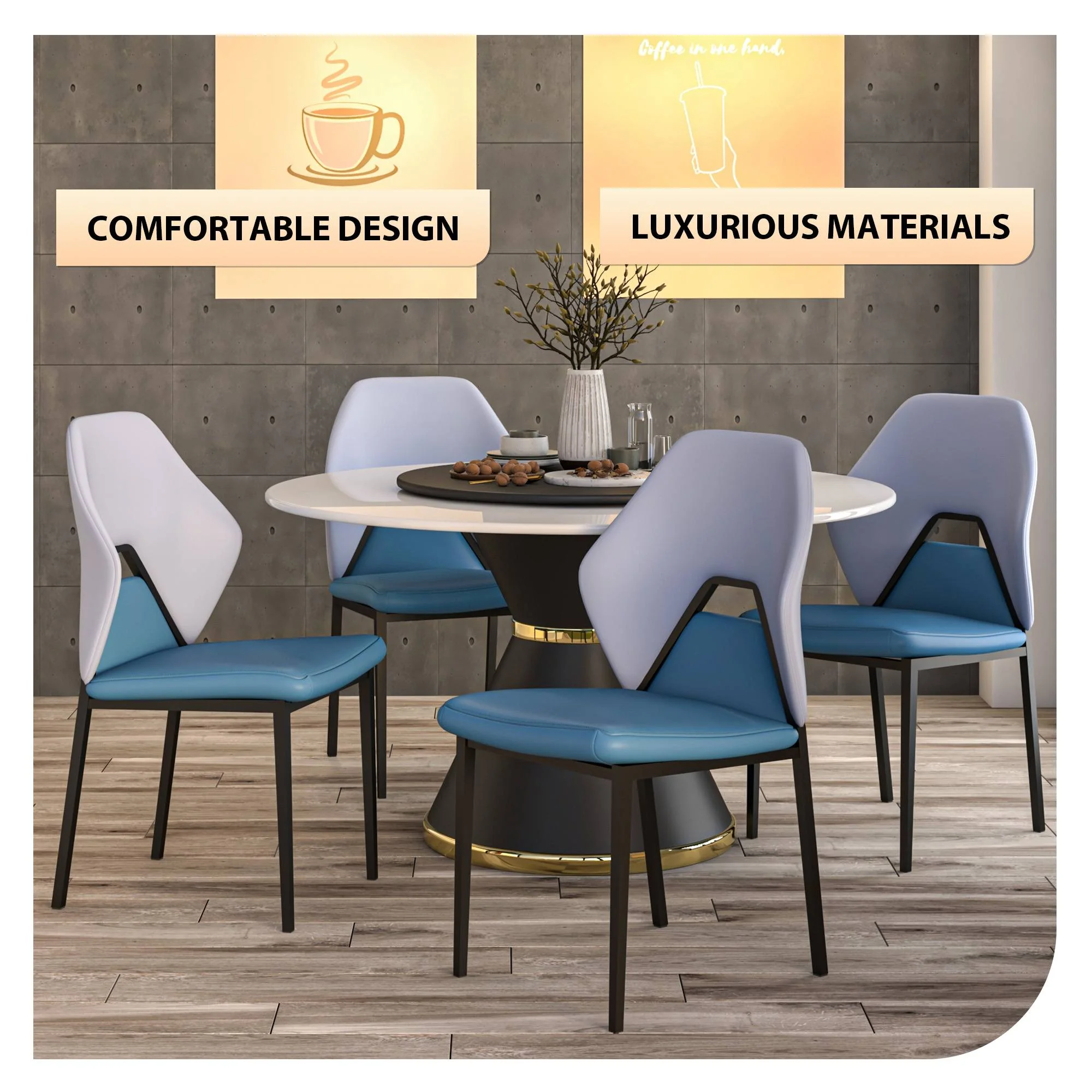 Eclat collection Modern Dining Chair in Blue Grey Set of 4