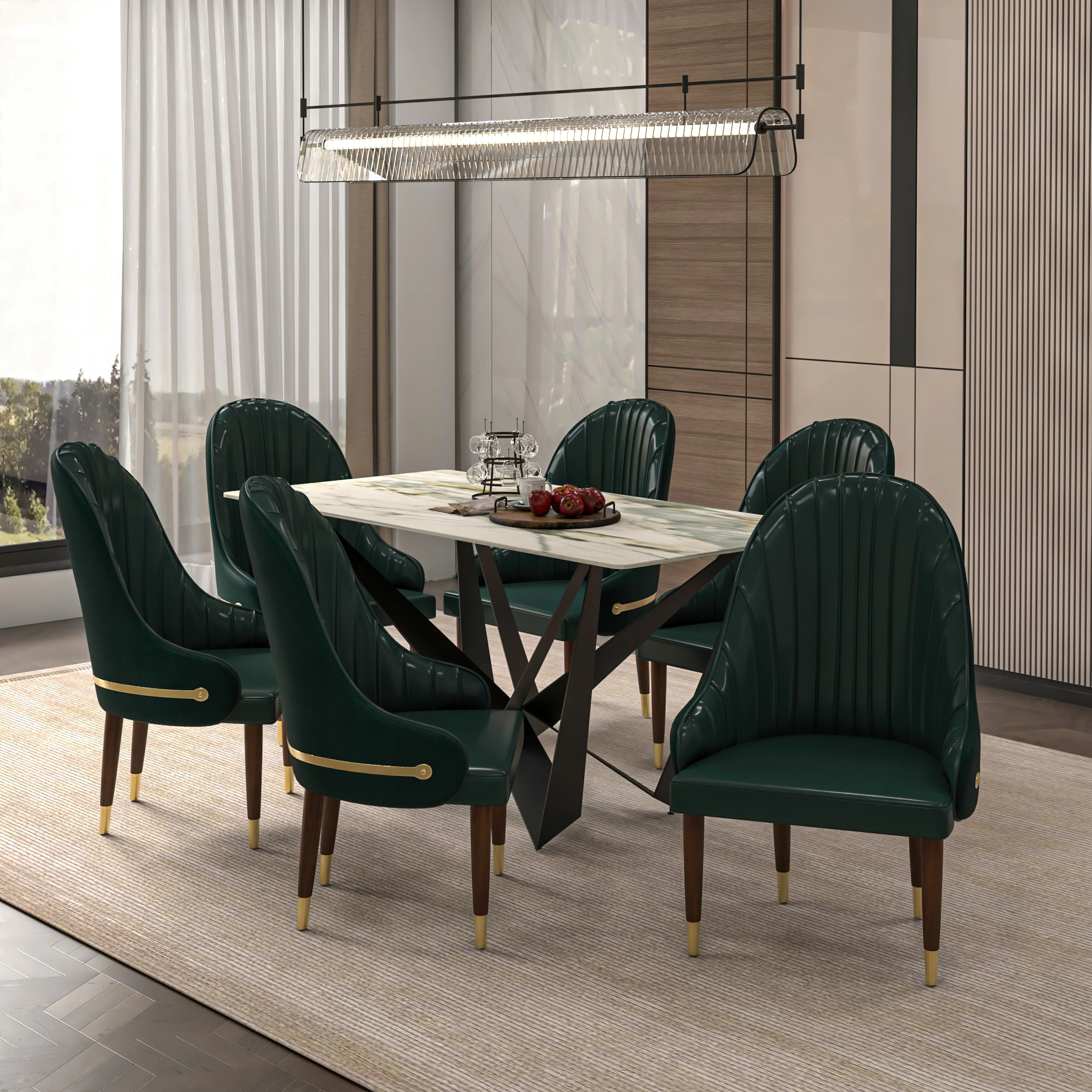 Elara Collection Wooden Dining Chair in Two-Tone Green Set of 4