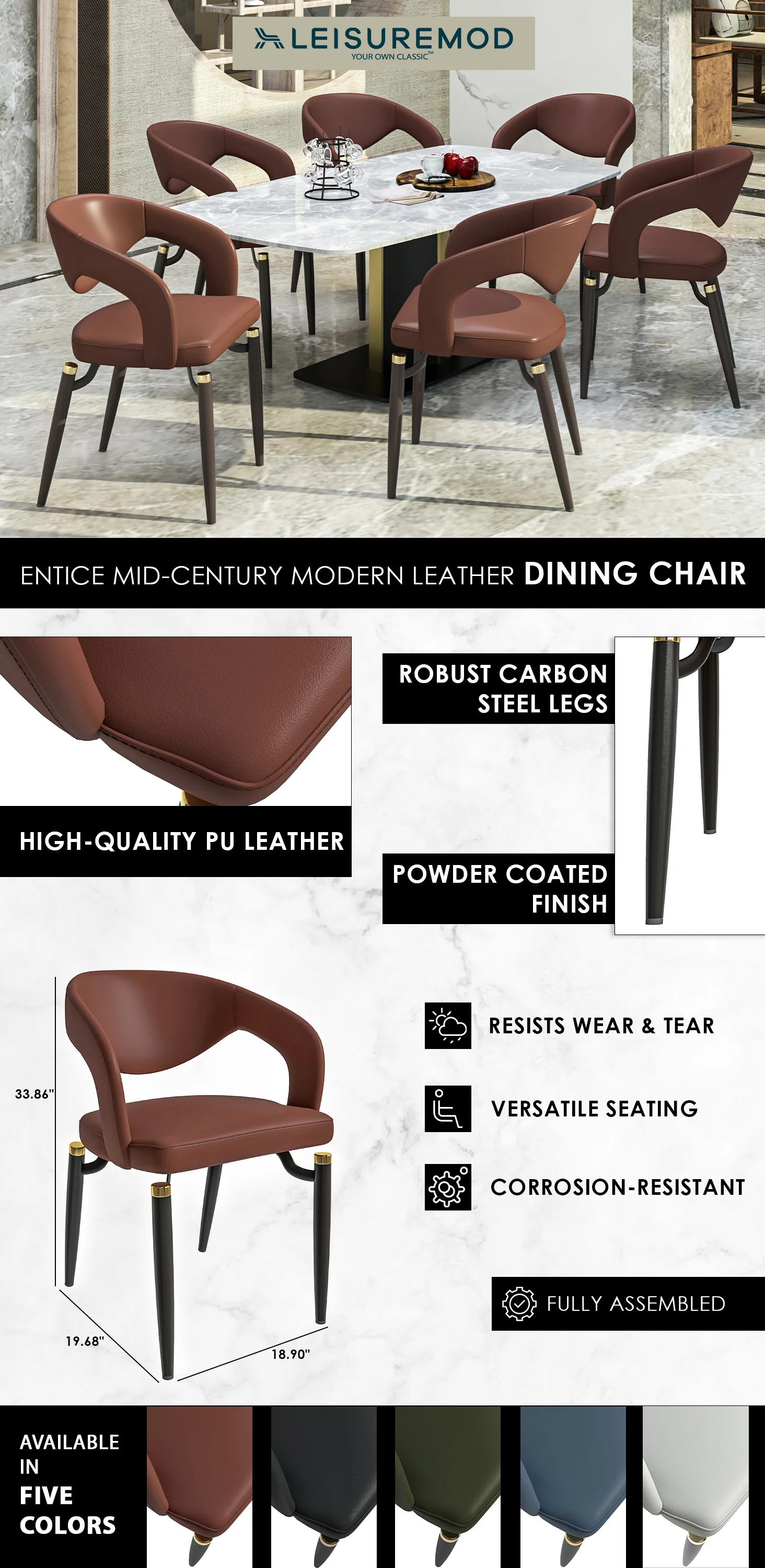 Entice Collection Modern Dining Chair Set of 4 in Brown