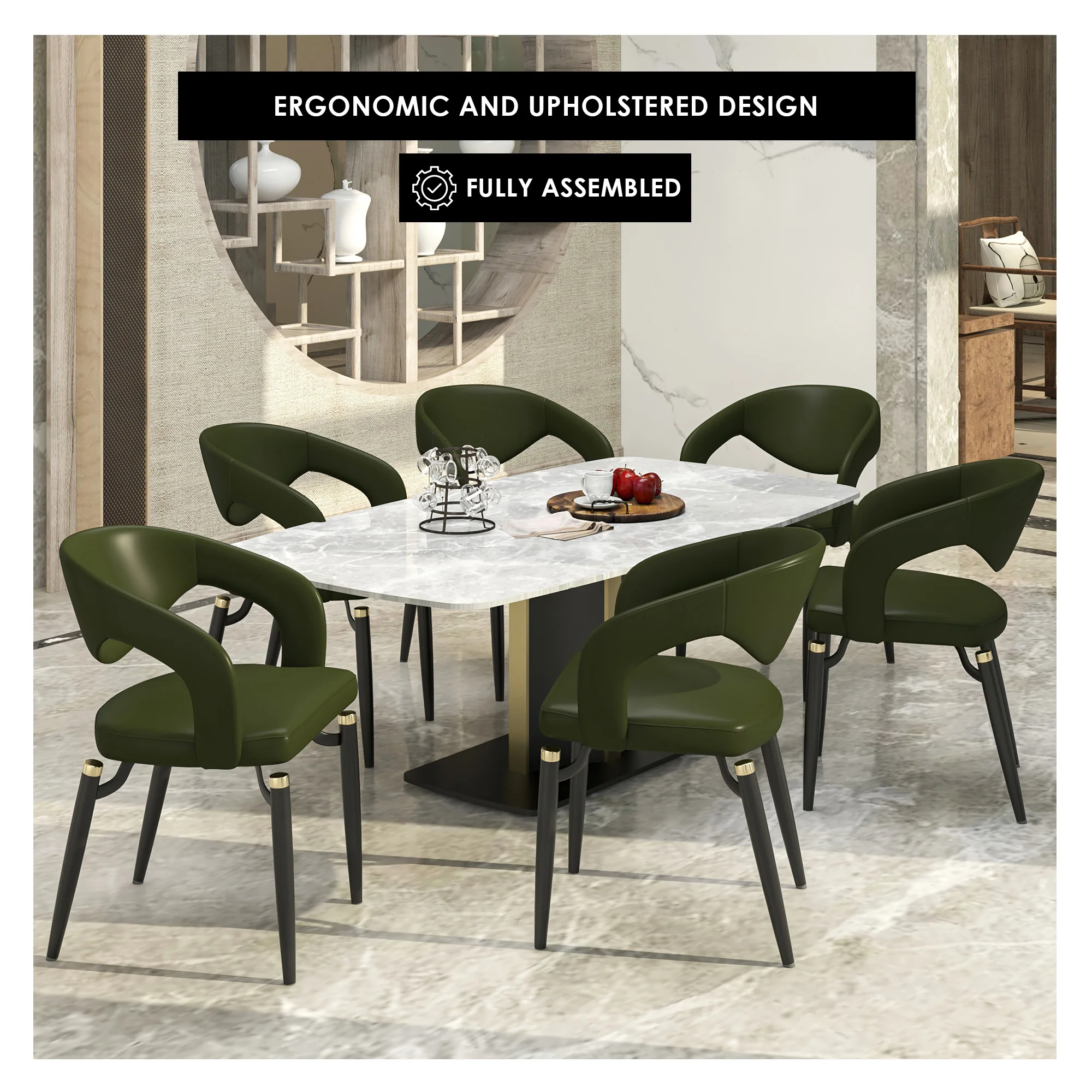 Entice Collection Modern Dining Chair Set of 2 in Green