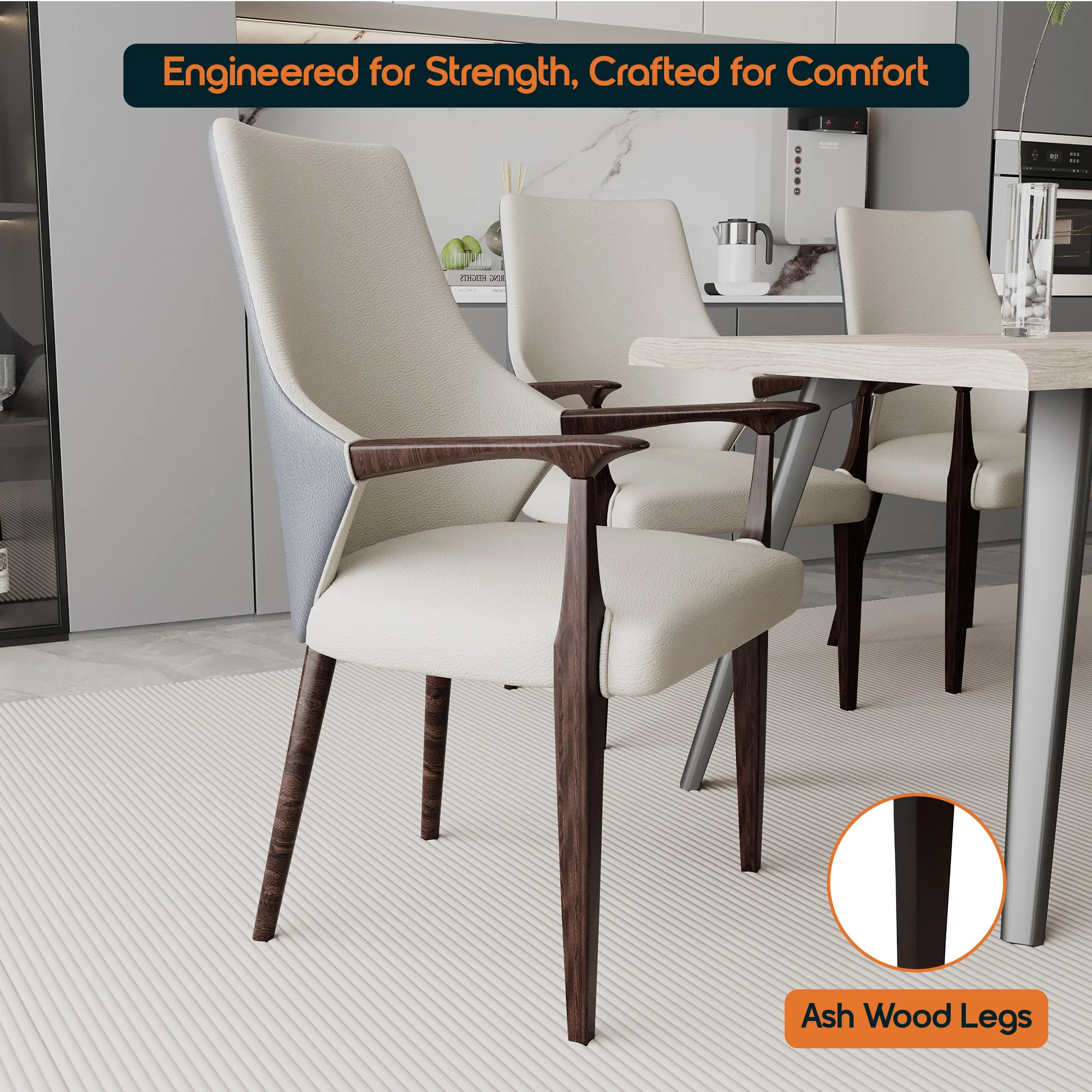 Elm Collection Modern Wooden Dining Arm Chair In Grey