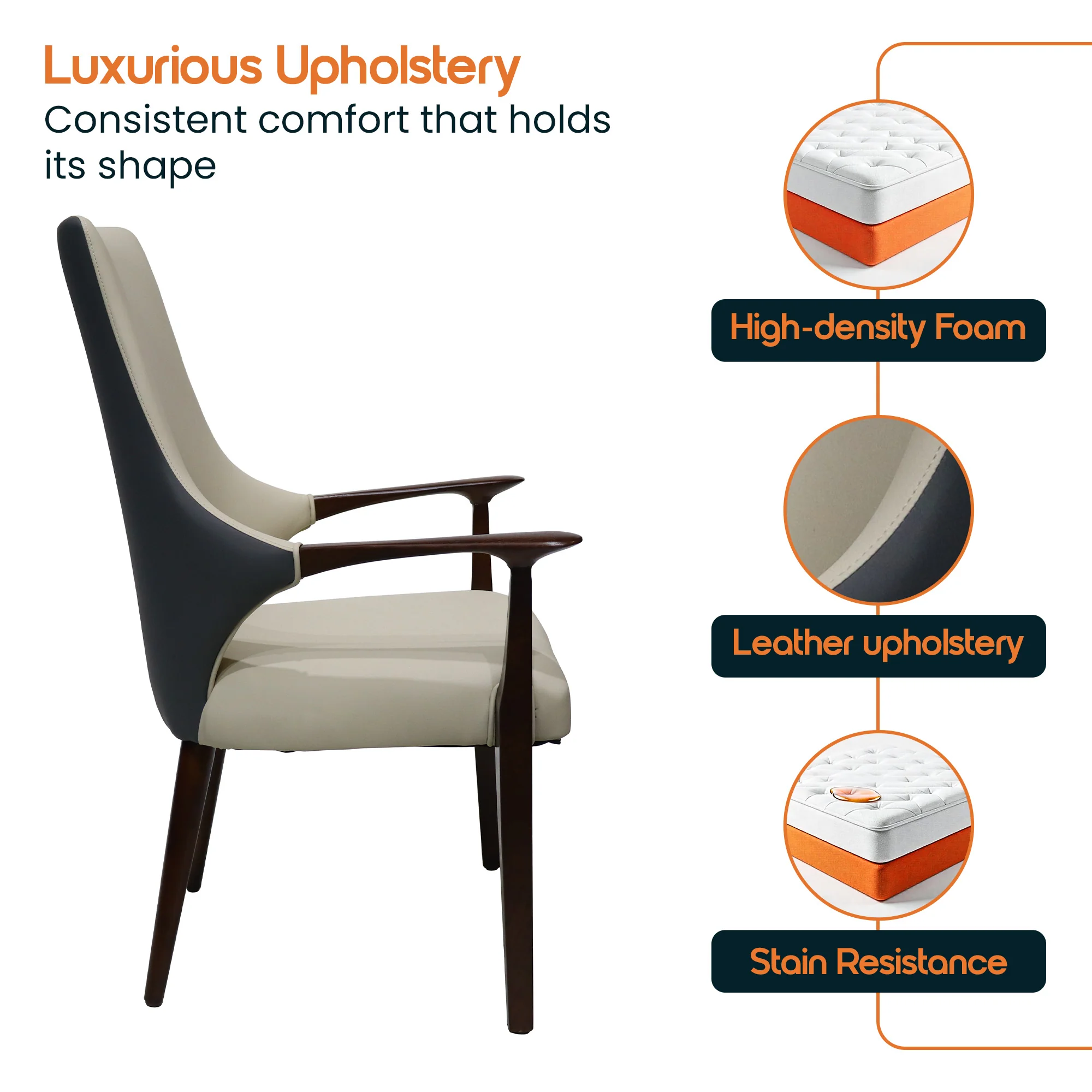 Elm Collection Modern Wooden Dining Arm Chair In Grey - Set of 2