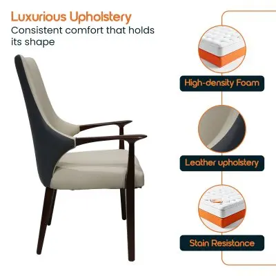 Elm Collection Modern Wooden Dining Arm Chair In Grey - Set of 2