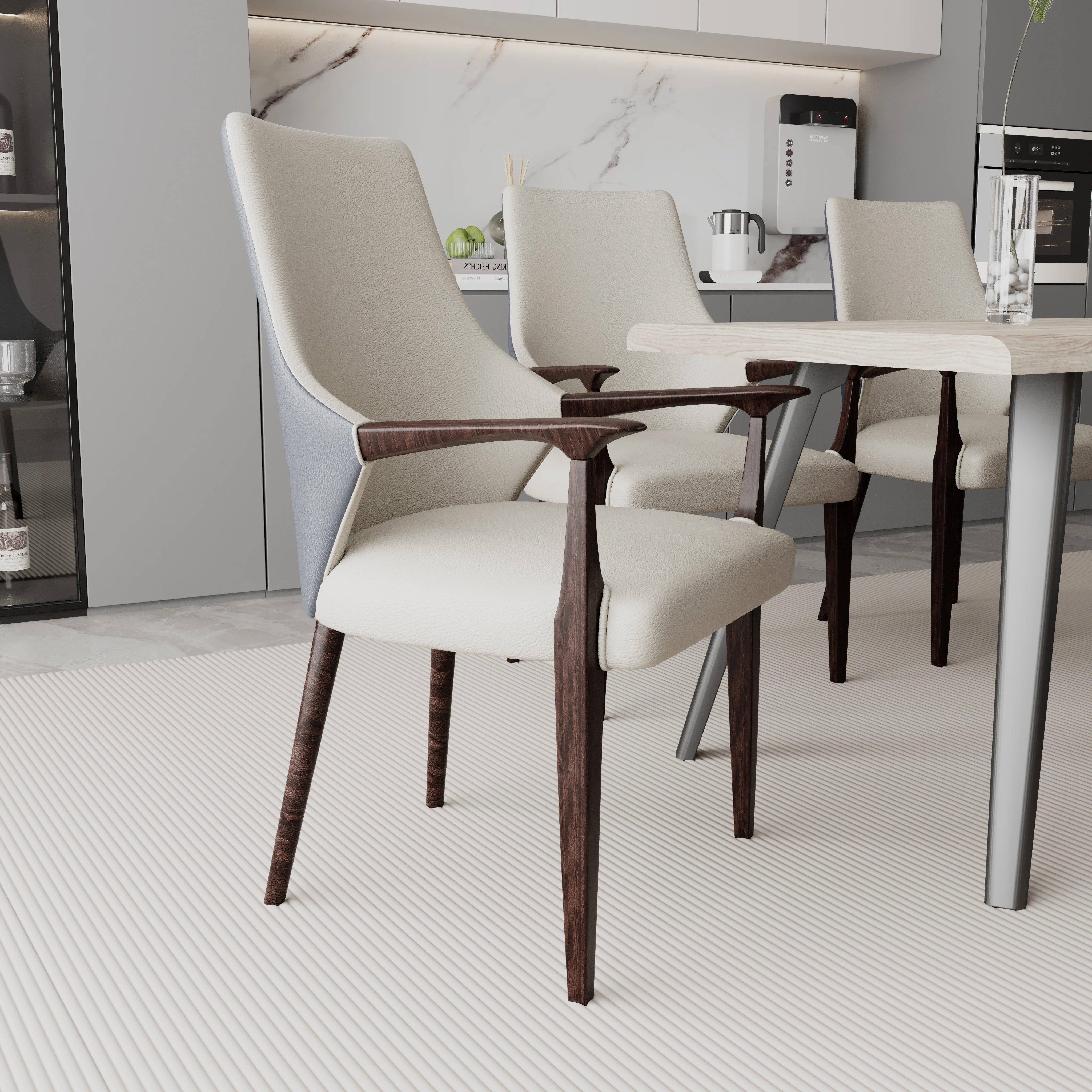 Elm Collection Modern Wooden Dining Arm Chair In Grey - Set of 4