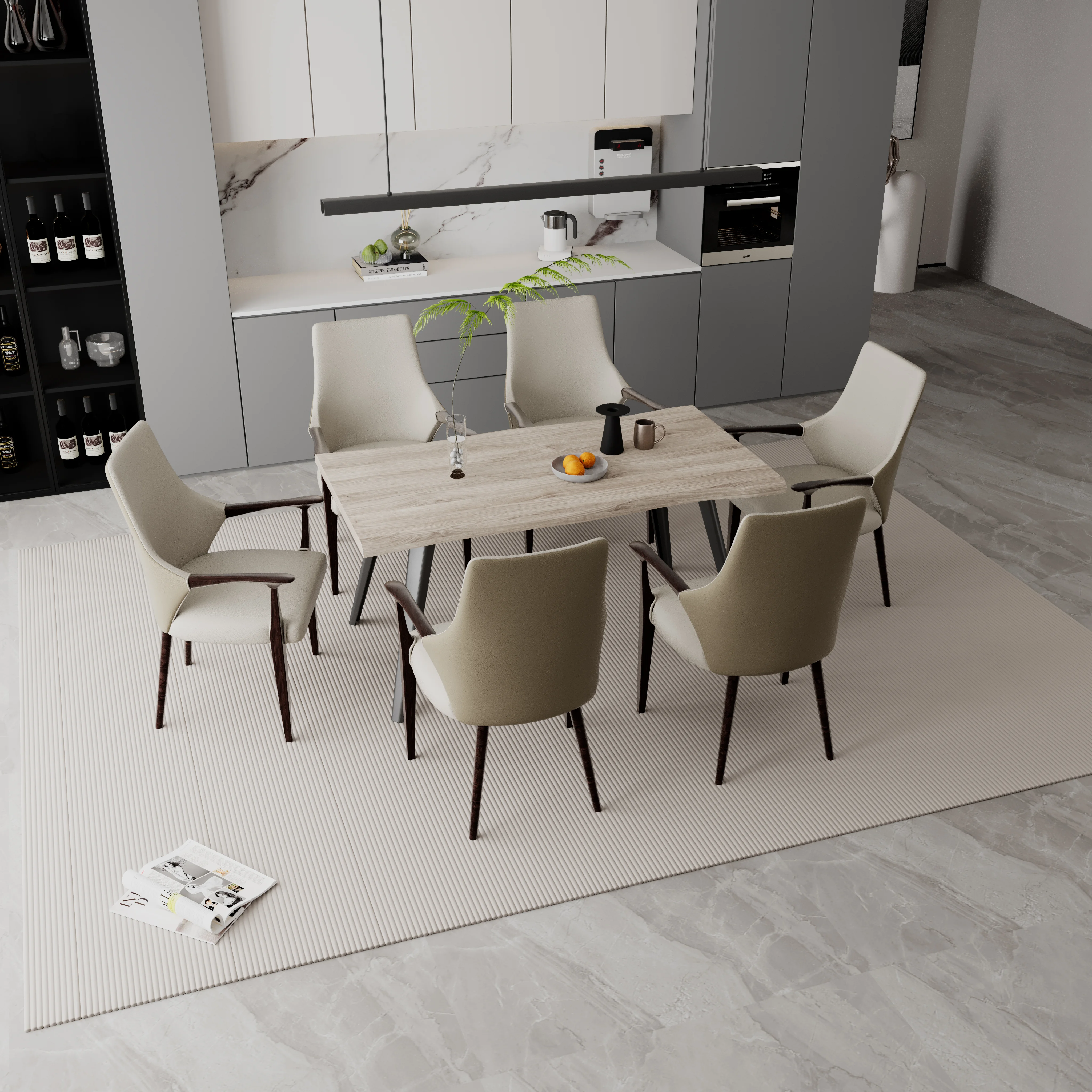 Elm Collection Modern Wooden Dining Arm Chair In Taupe