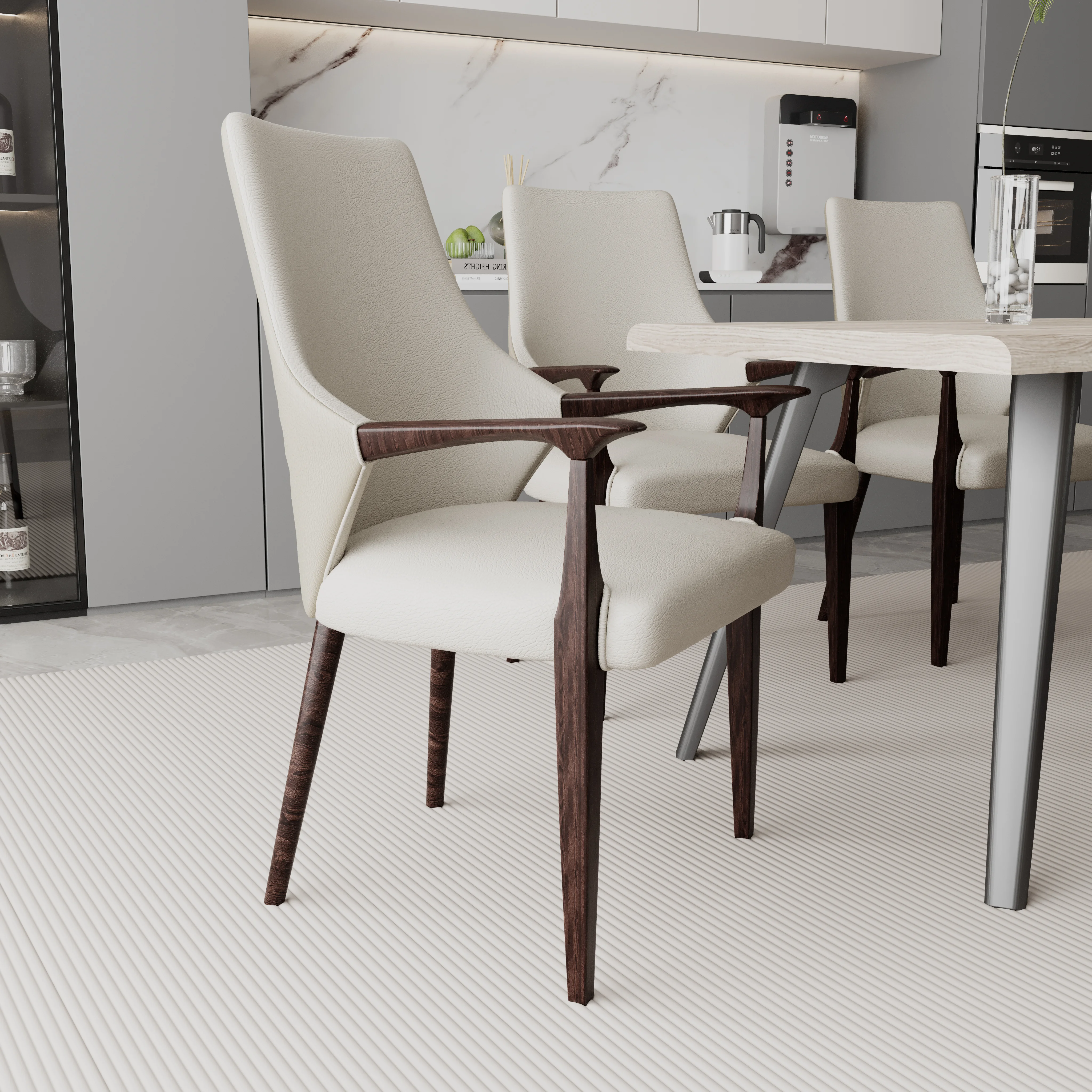 Elm Collection Modern Wooden Dining Arm Chair In Taupe