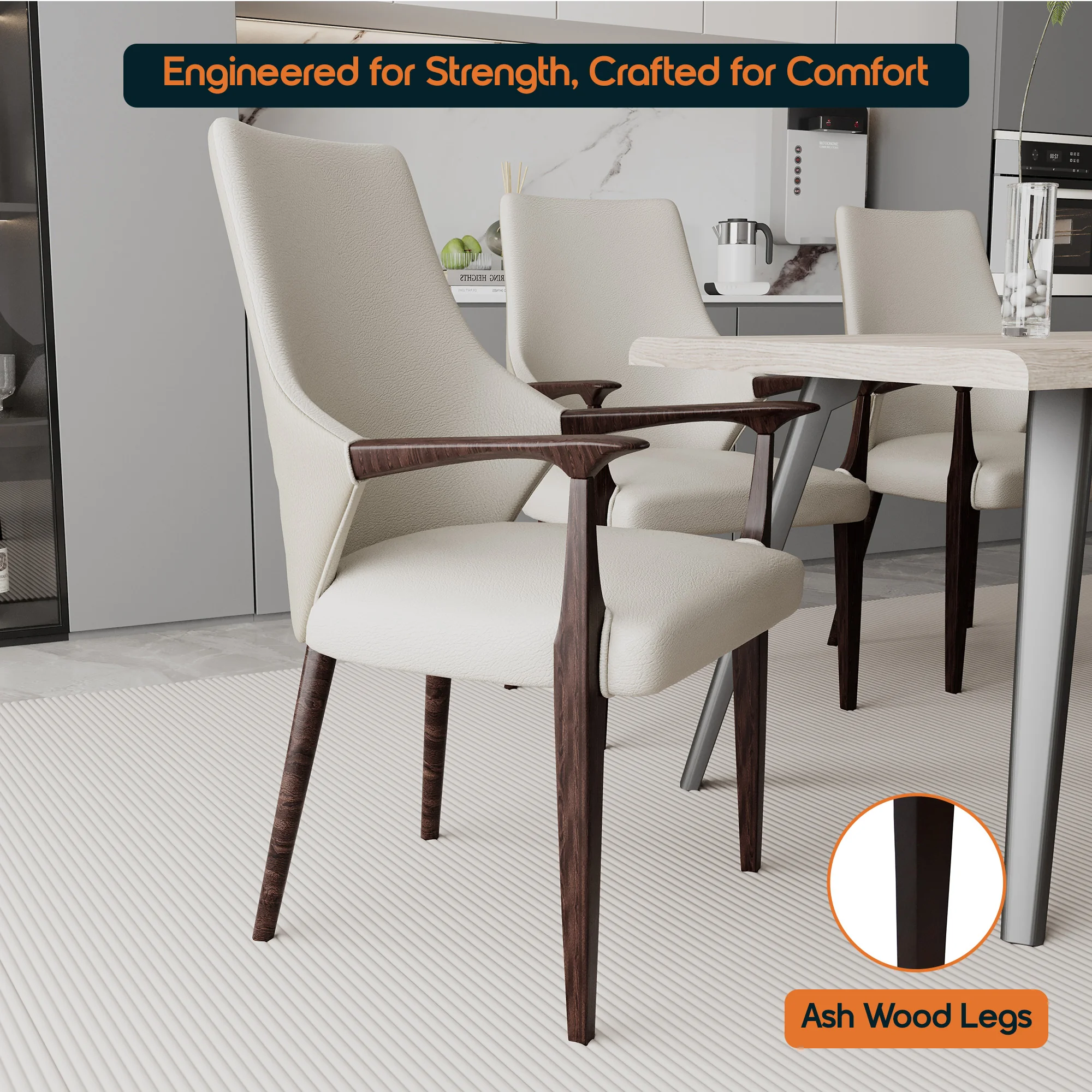 Elm Collection Modern Wooden Dining Arm Chair In Taupe - Set of 2