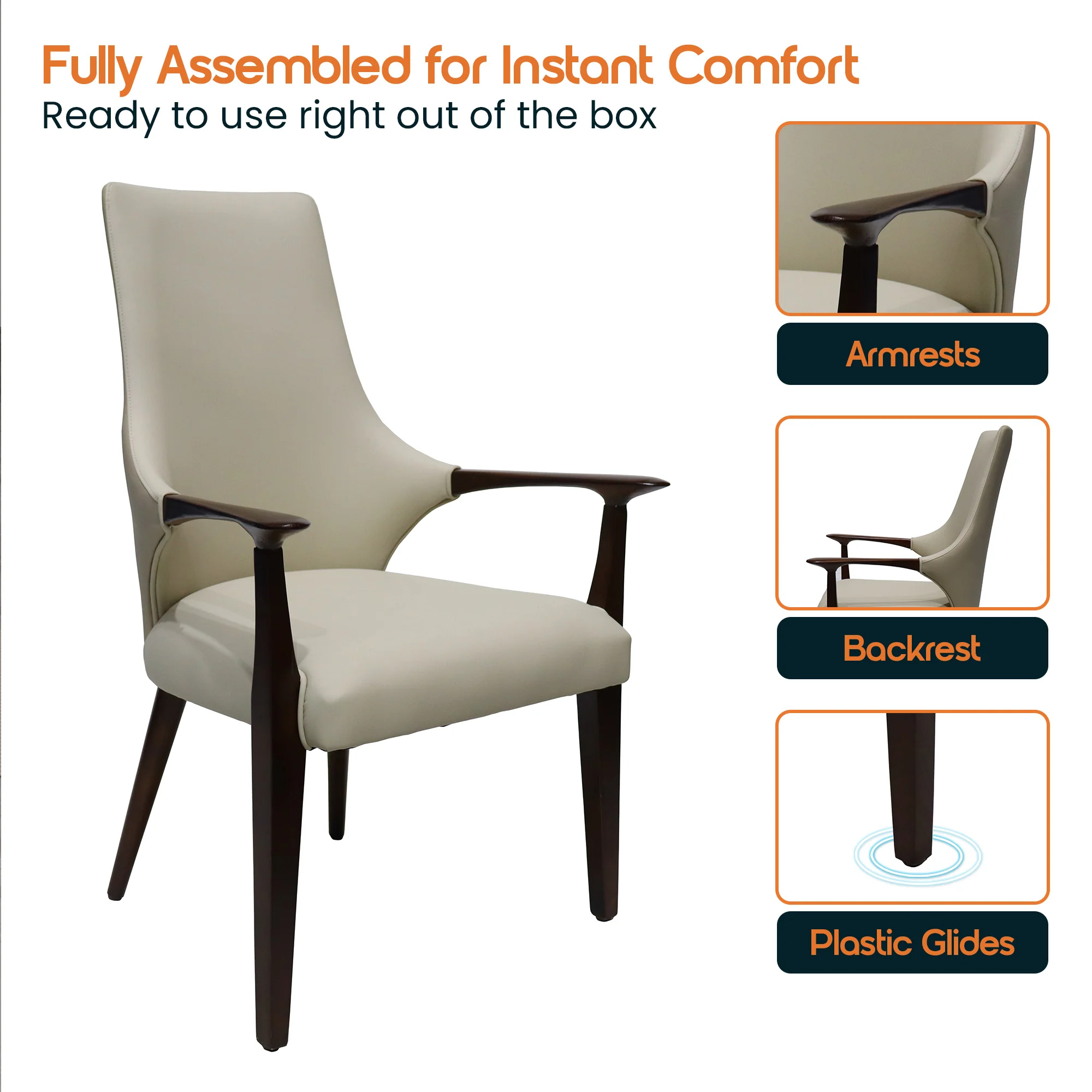 Elm Collection Modern Wooden Dining Arm Chair In Taupe - Set of 4