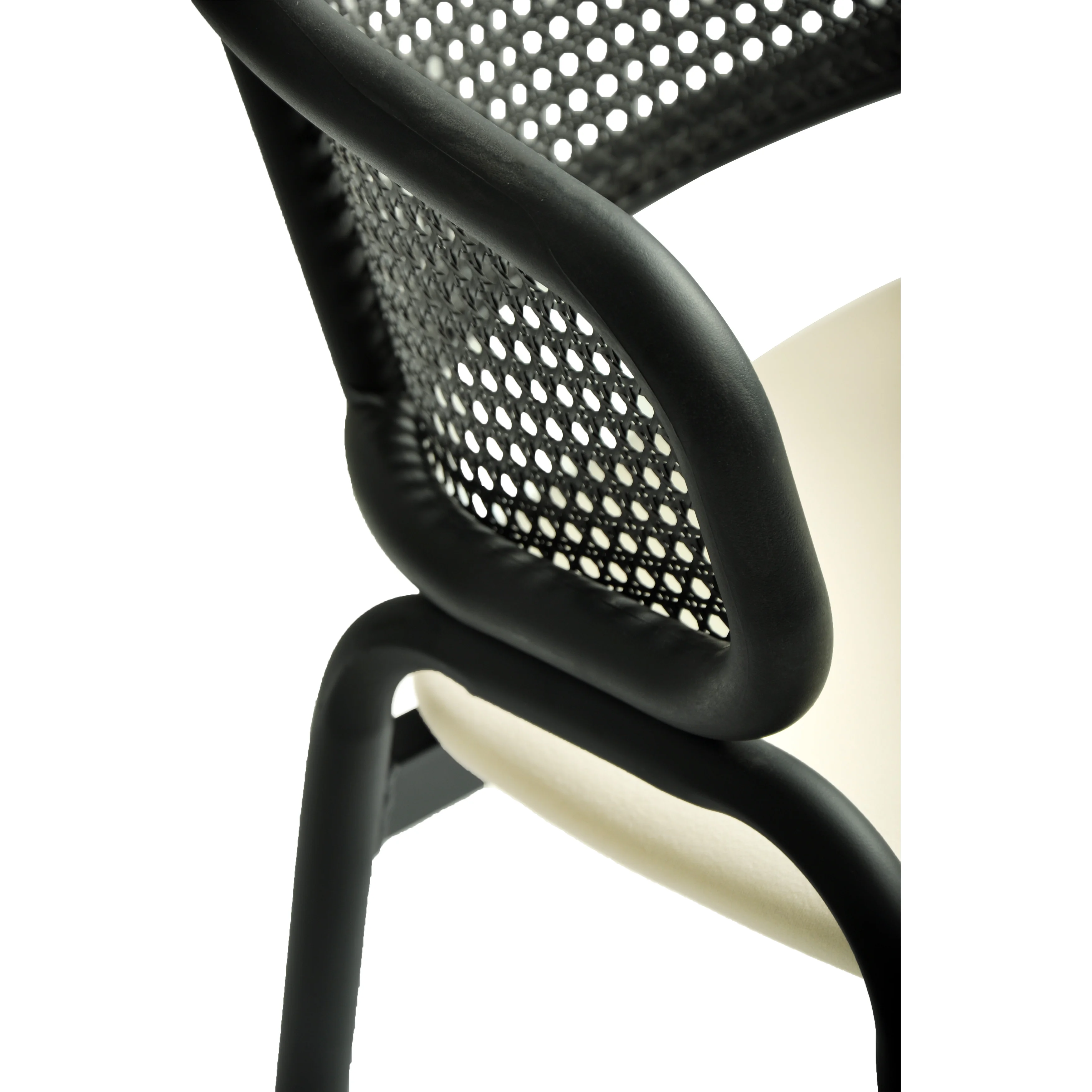 Ervilla Dining Armchair in Black Steel Frame with Black Wicker Back and Beige Seat