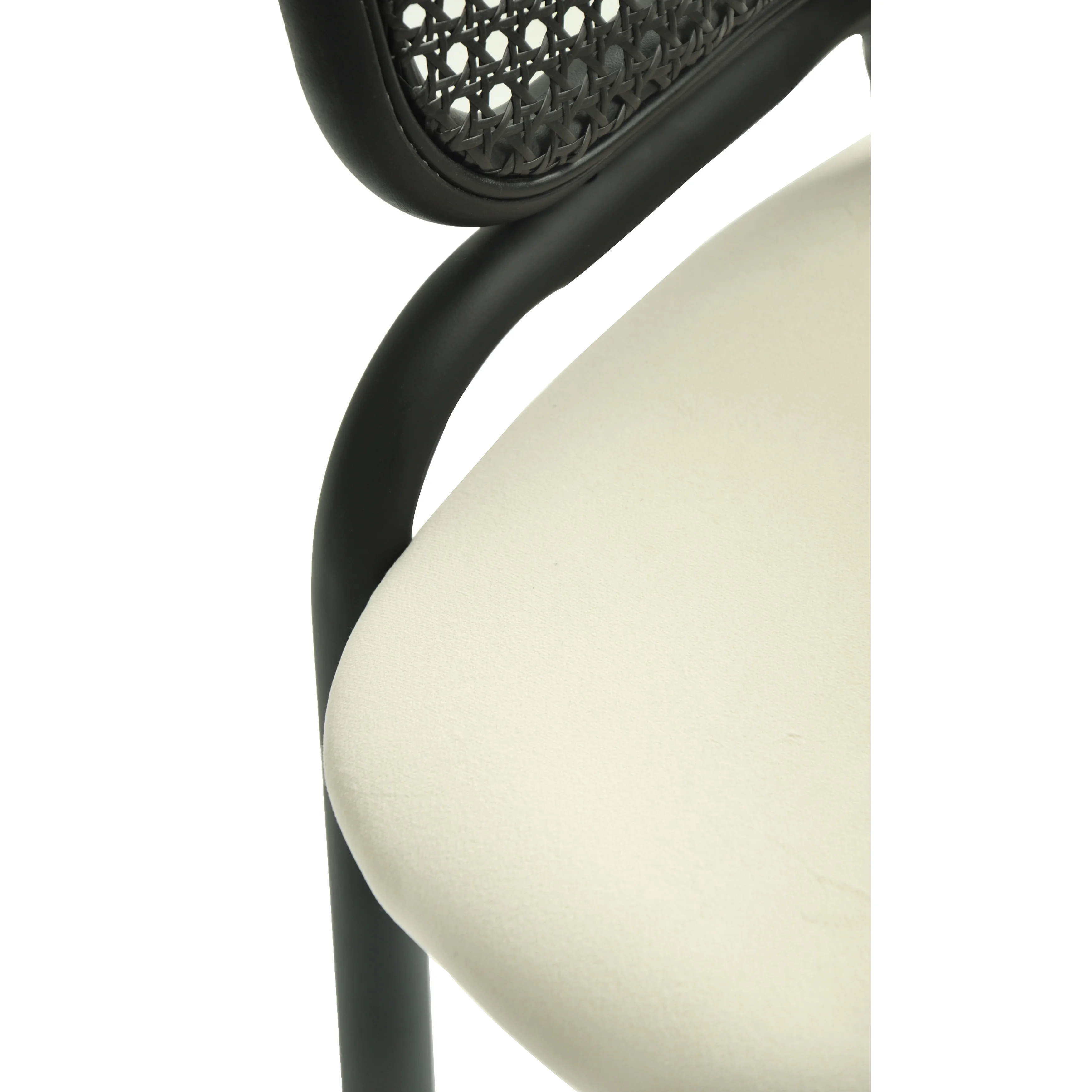 Ervilla Dining Armchair in Black Steel Frame with Black Wicker Back and Beige Seat