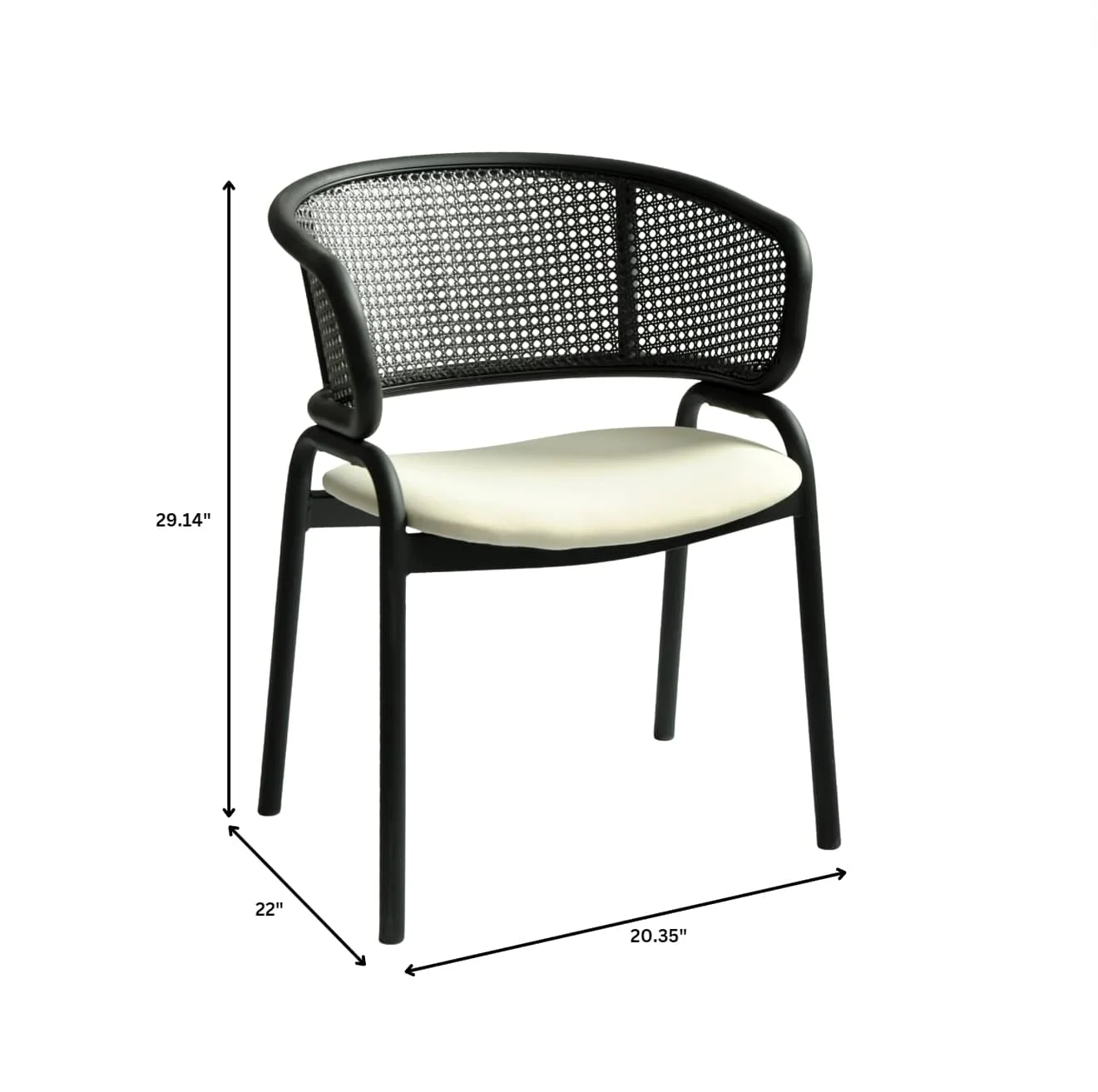 Ervilla Dining Armchair in Black Steel Frame with Black Wicker Back and Beige Seat Set of 2
