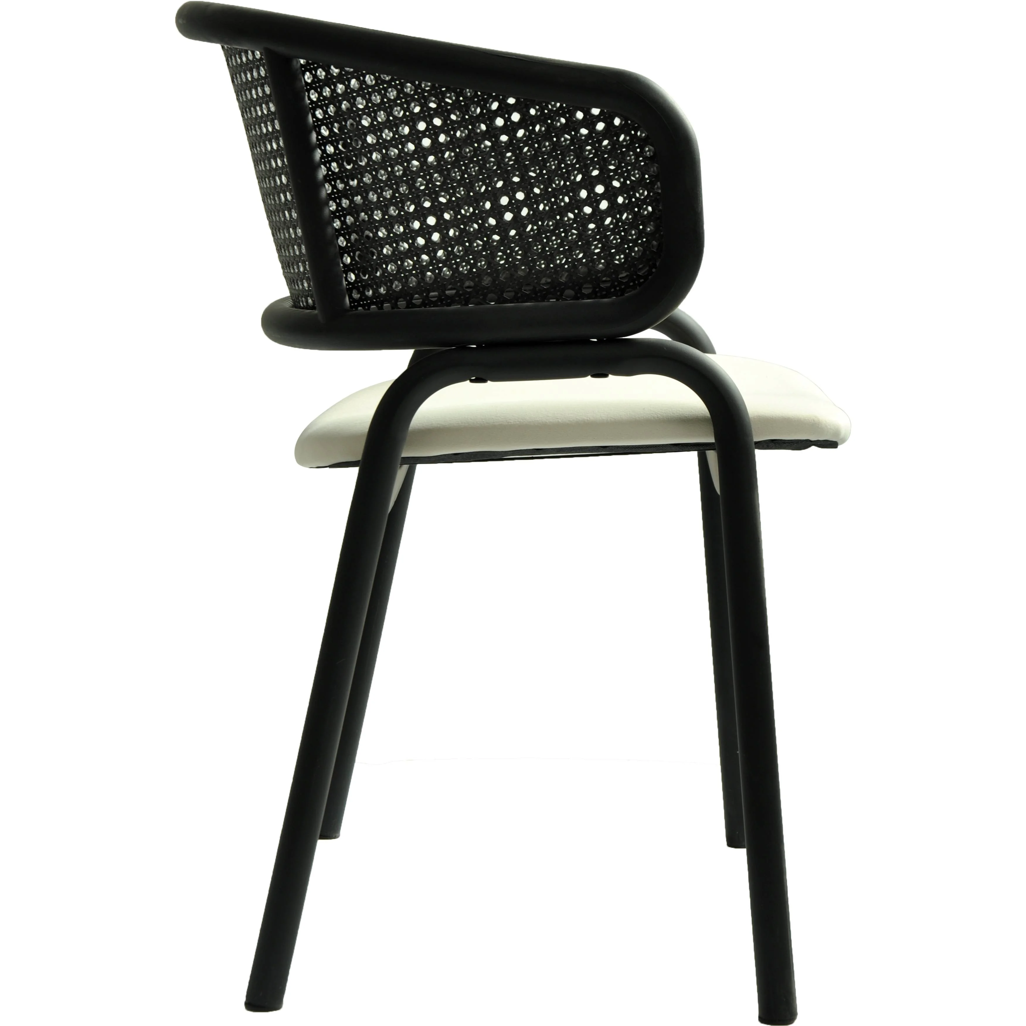 Ervilla Dining Armchair in Black Steel Frame with Black Wicker Back and Beige Seat Set of 4