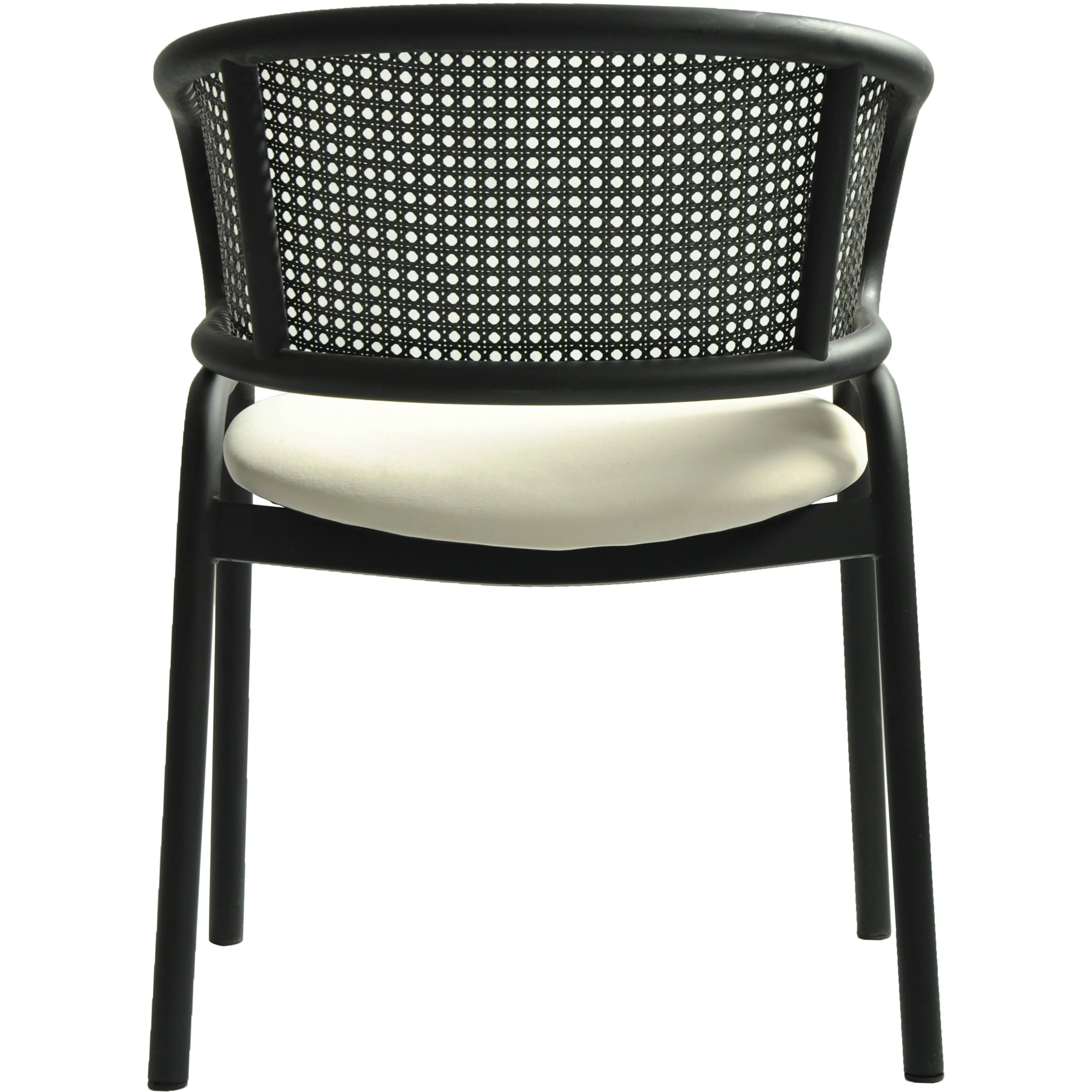 Ervilla Dining Armchair in Black Steel Frame with Black Wicker Back and Beige Seat Set of 4