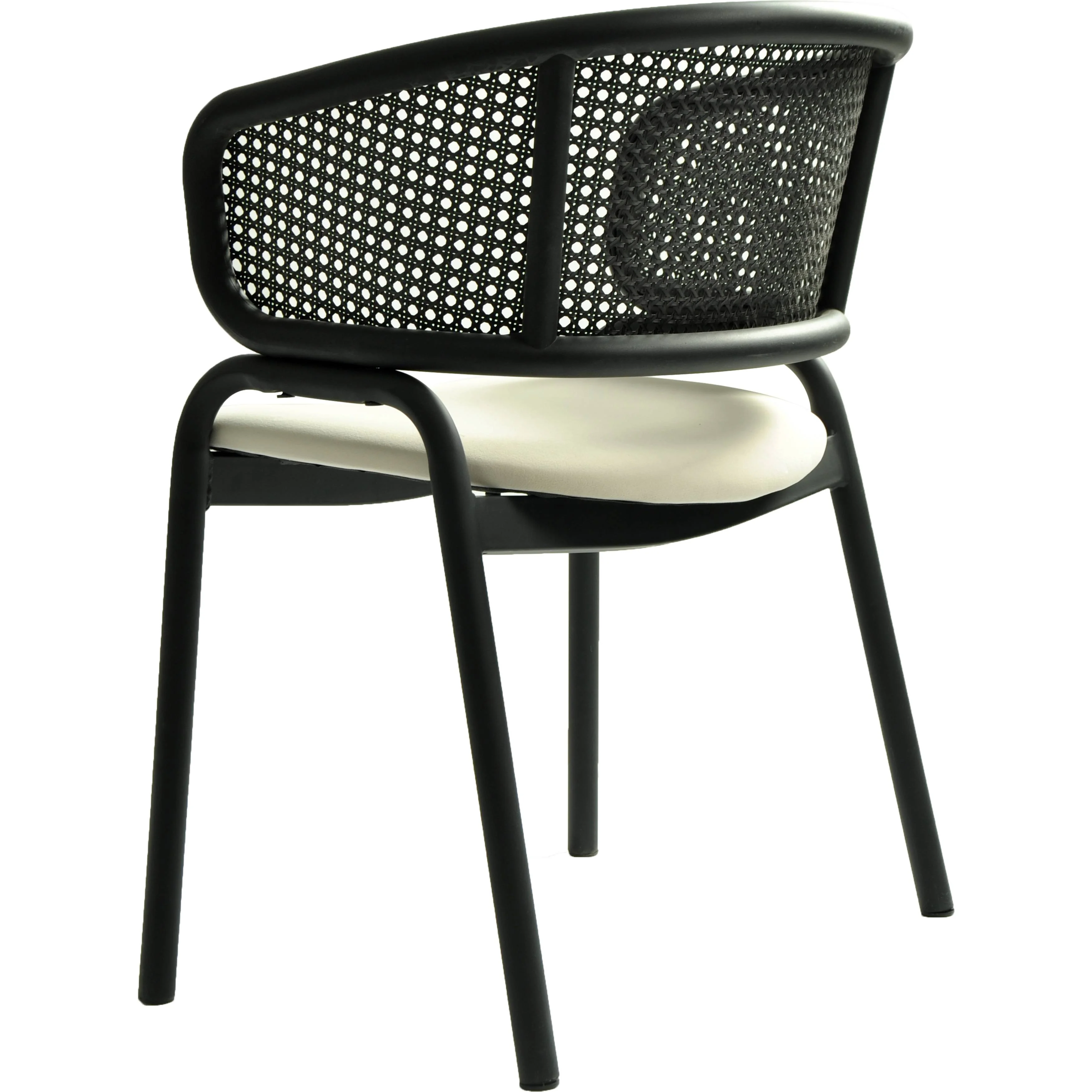 Ervilla Dining Armchair in Black Steel Frame with Black Wicker Back and Beige Seat Set of 4