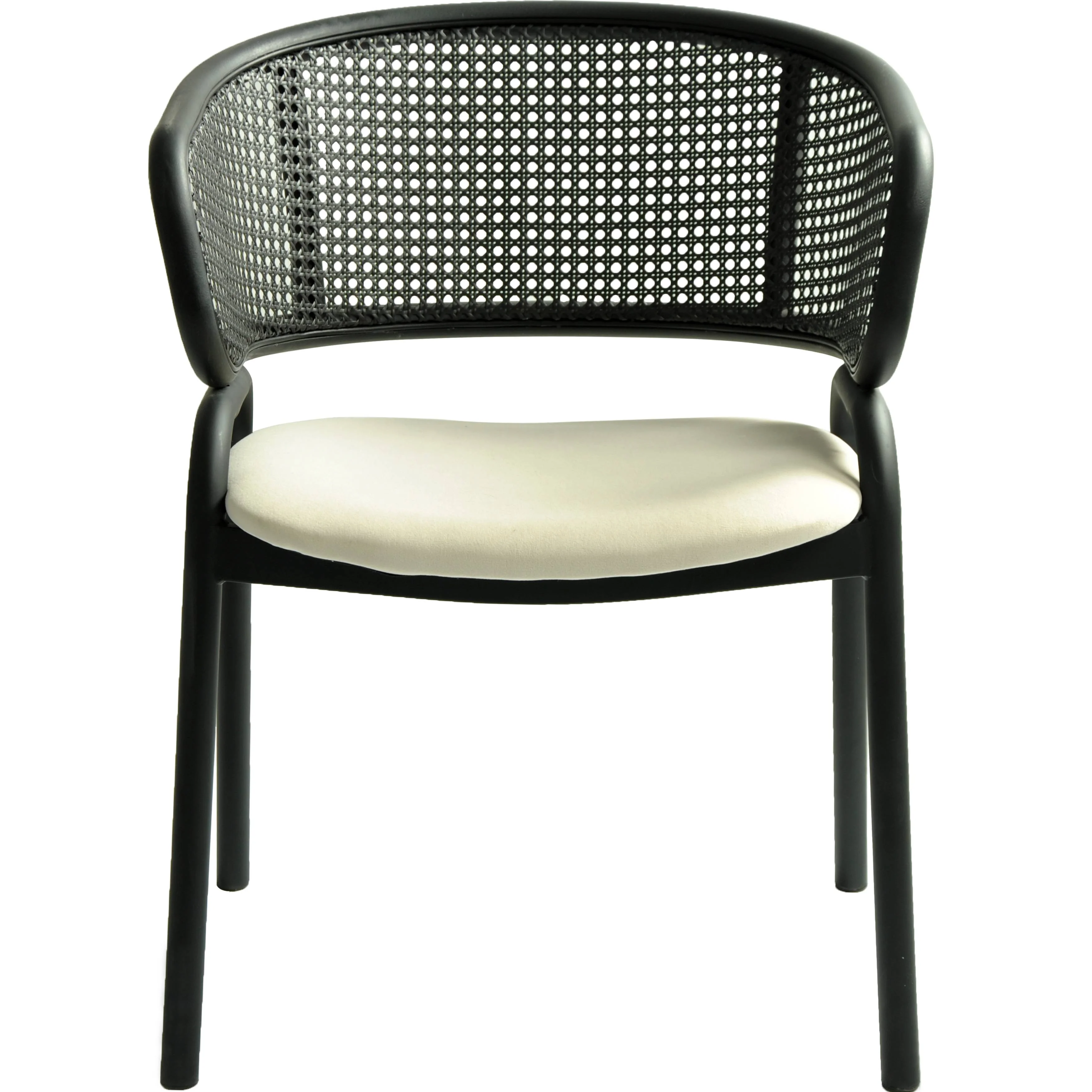 Ervilla Dining Armchair in Black Steel Frame with Black Wicker Back and Beige Seat Set of 4