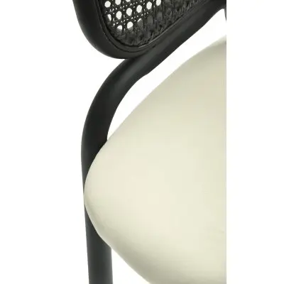 Ervilla Dining Armchair in Black Steel Frame with Black Wicker Back and Beige Seat Set of 4