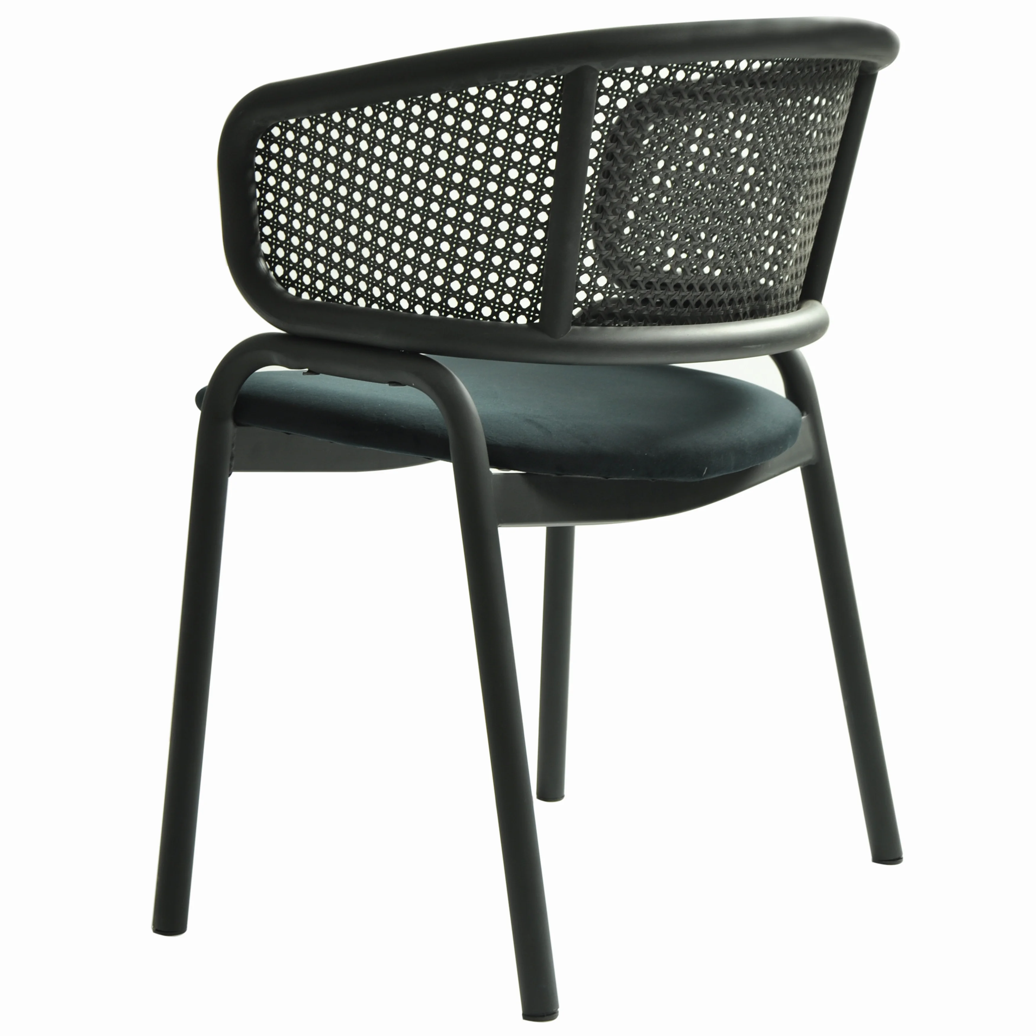 Ervilla Dining Armchair in Black Steel Frame with Black Wicker Back and Black Seat