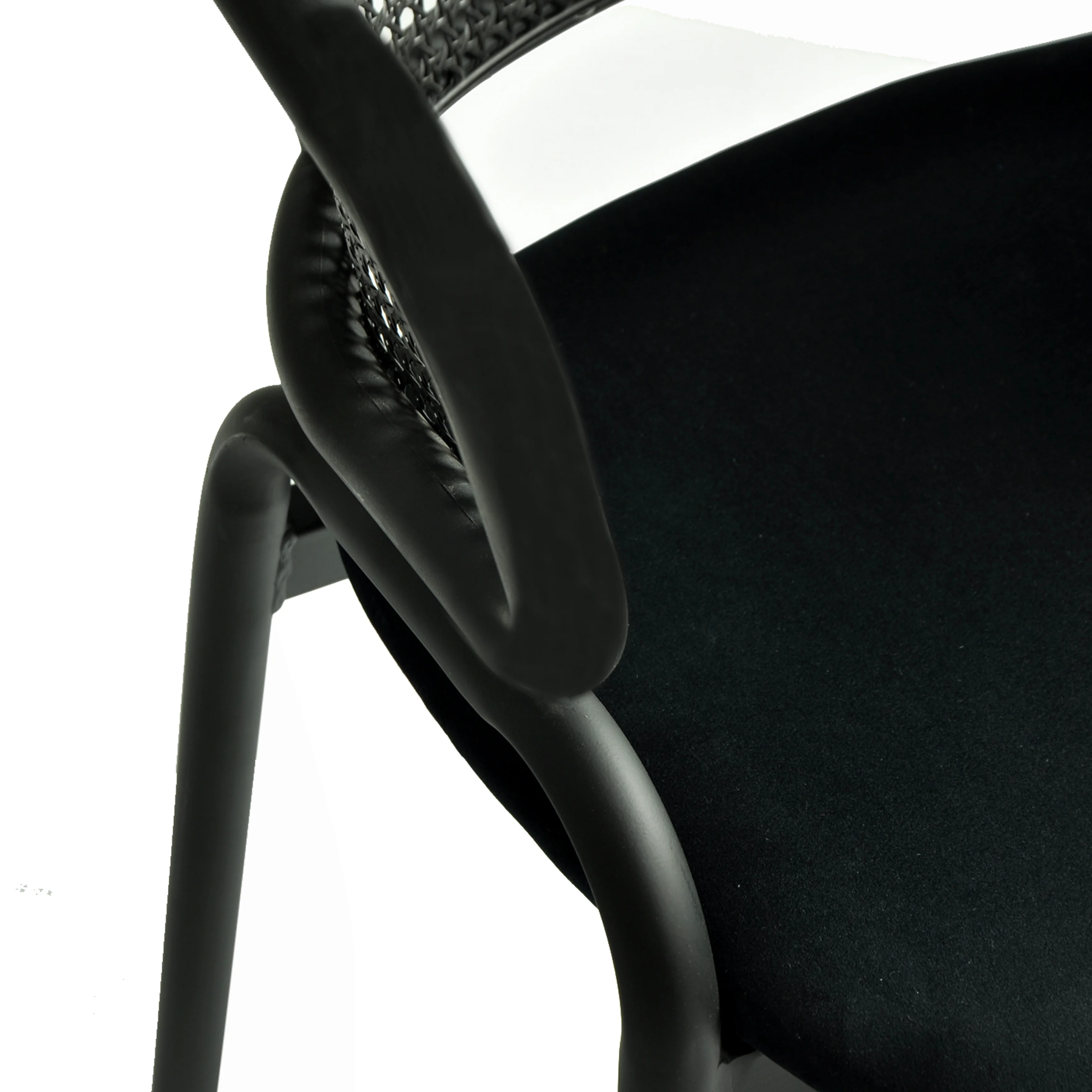 Ervilla Dining Armchair in Black Steel Frame with Black Wicker Back and Black Seat