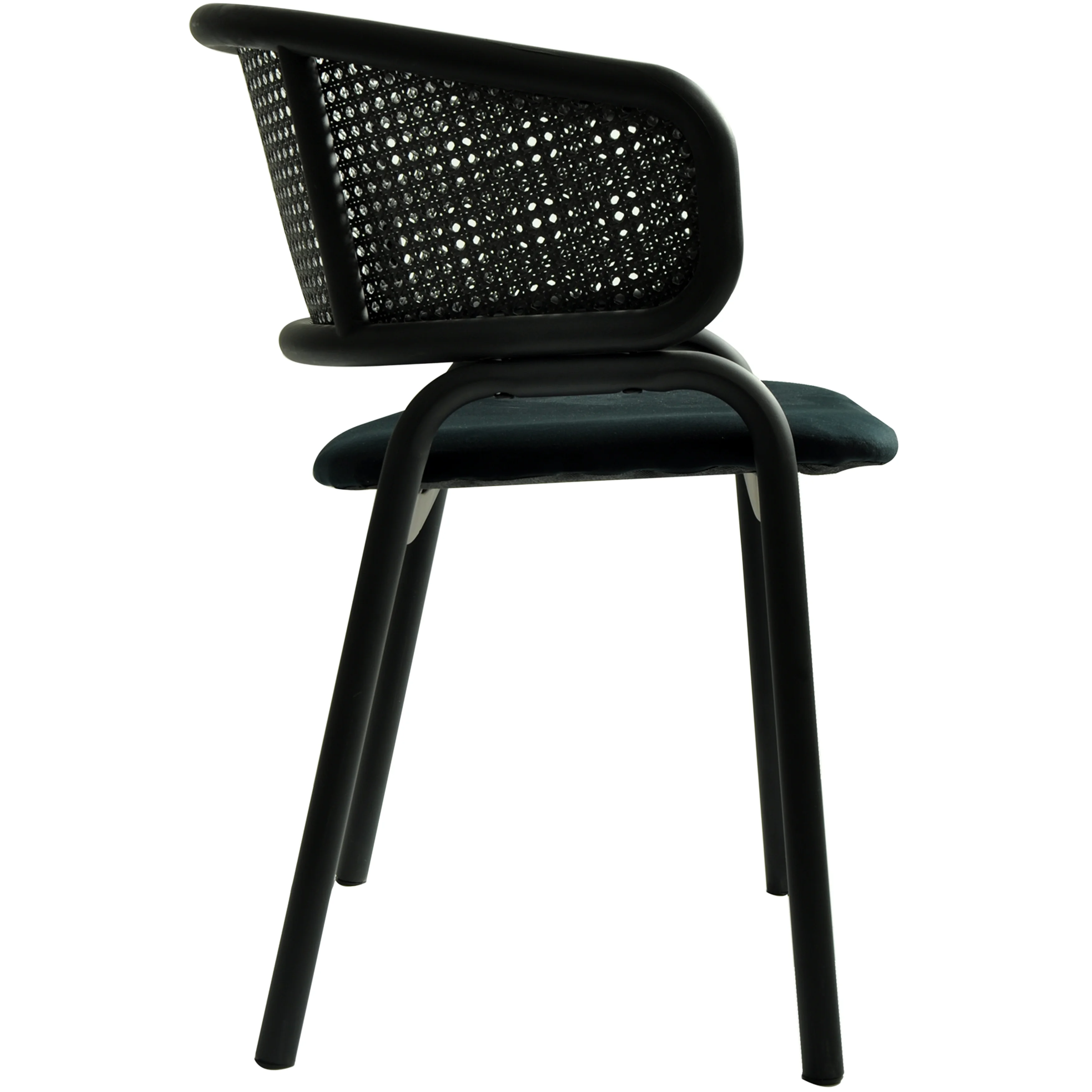 Ervilla Dining Armchair in Black Steel Frame with Black Wicker Back and Black Seat