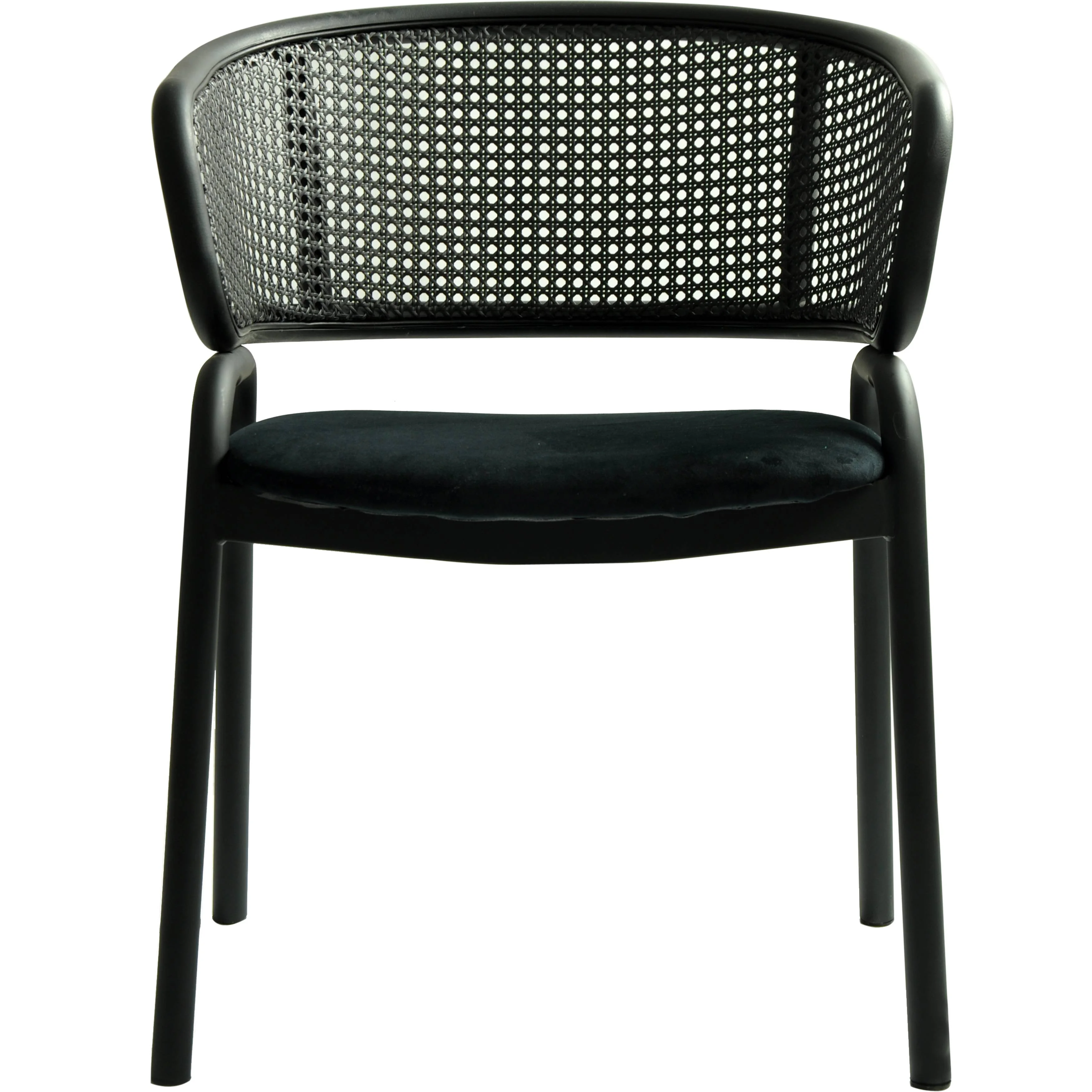 Ervilla Dining Armchair in Black Steel Frame with Black Wicker Back and Black Seat Set of 4