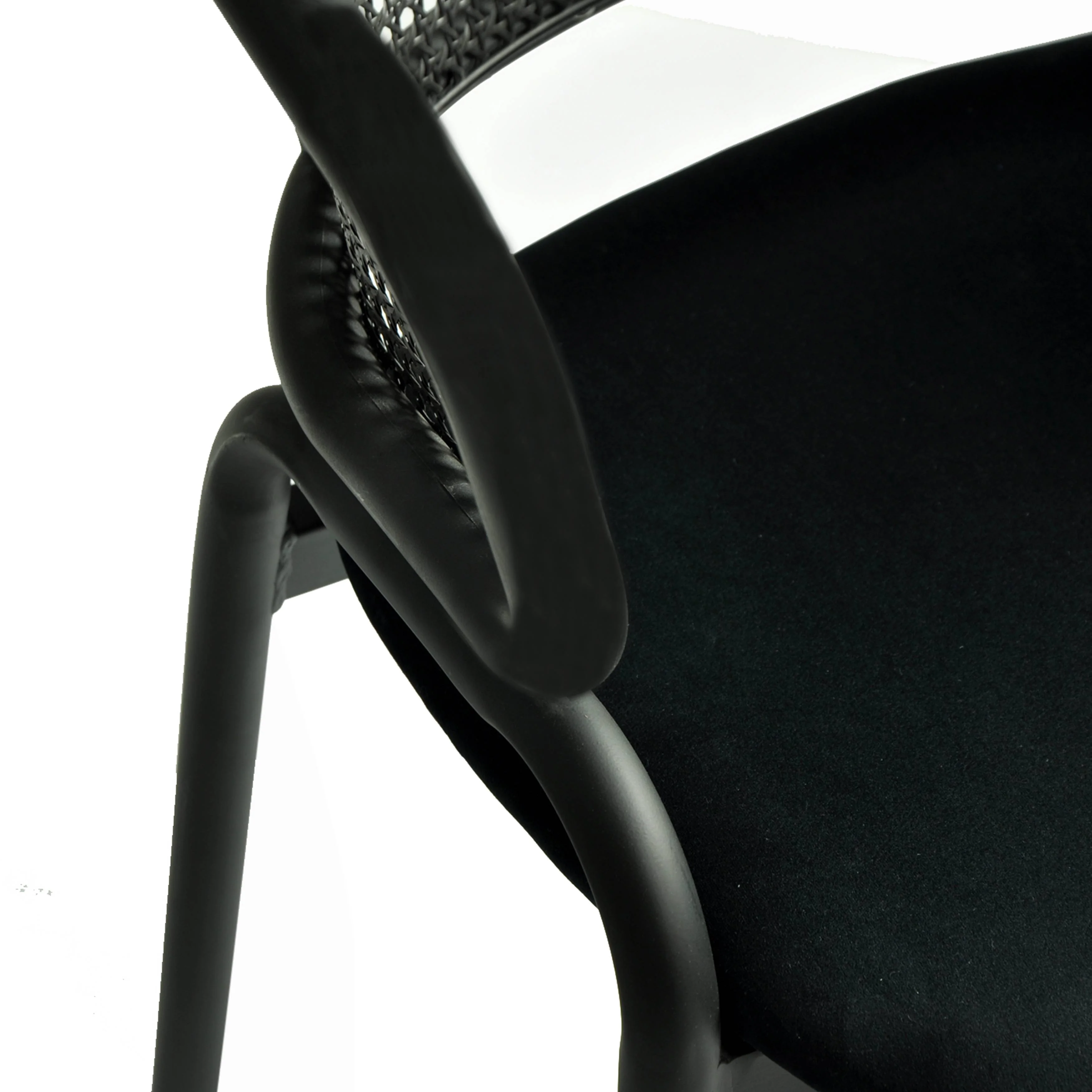 Ervilla Dining Armchair in Black Steel Frame with Black Wicker Back and Black Seat Set of 4
