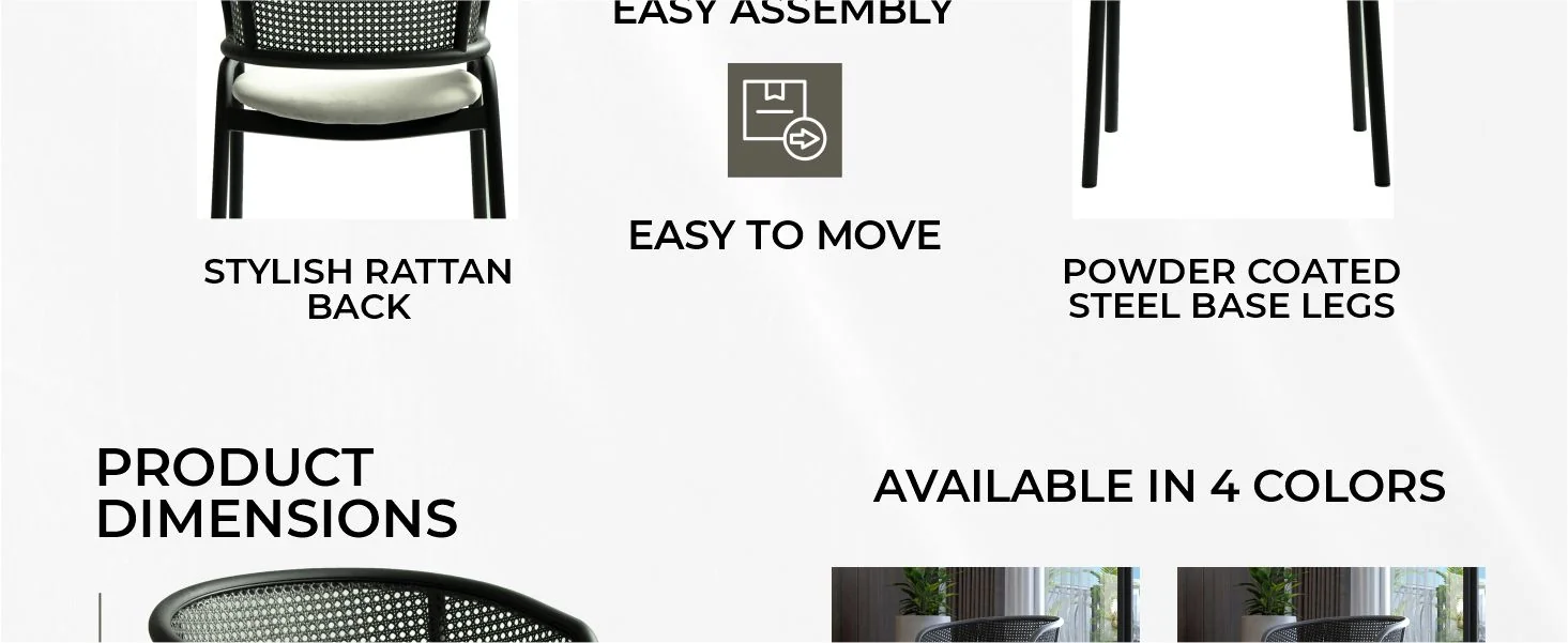 Ervilla Dining Armchair in Black Steel Frame with Black Wicker Back and Grey Seat